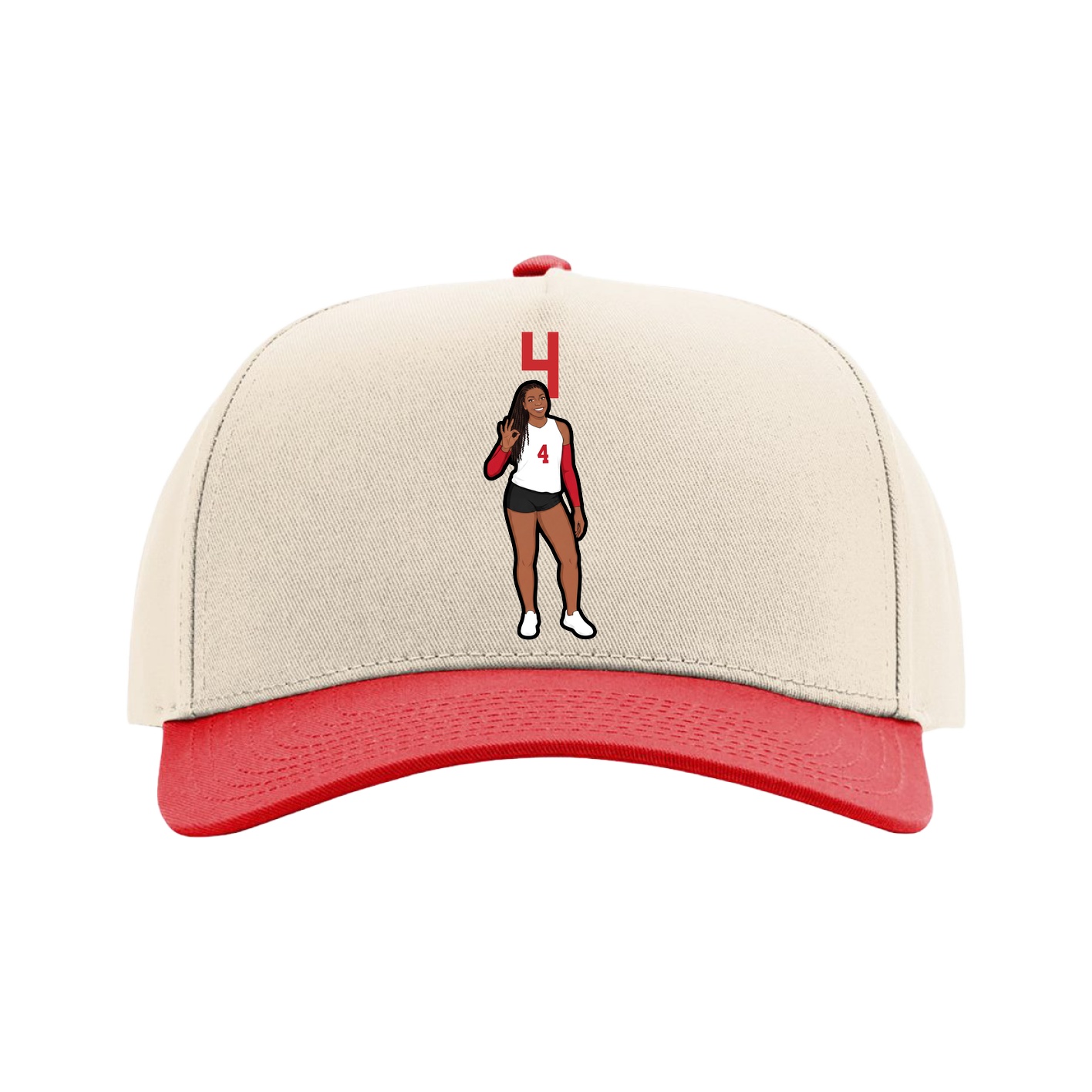 Full Fabric Five-Panel Champ Cap — Number Top in Cream/Red