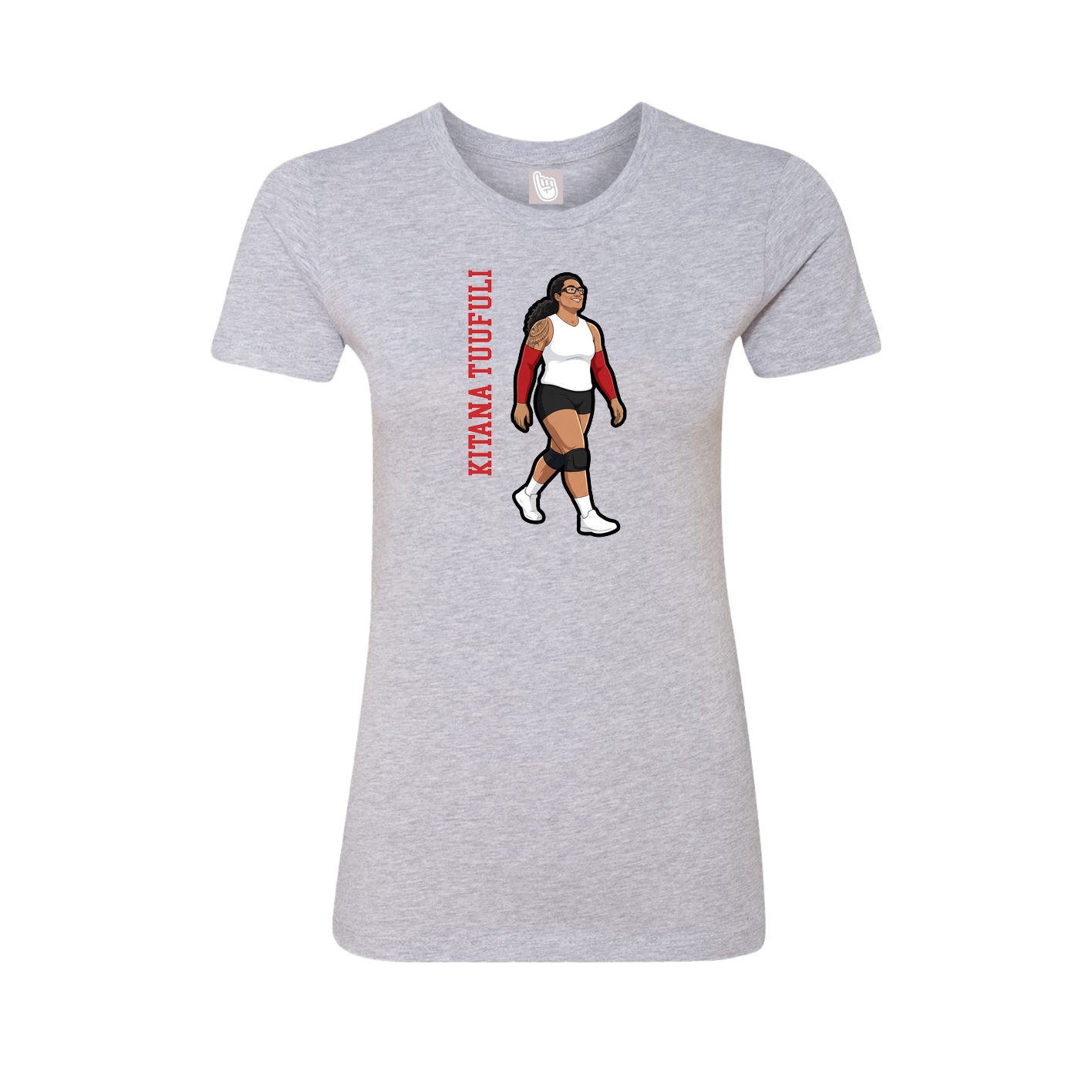 Fitted Women's Tee — Name Vertical in Grey
