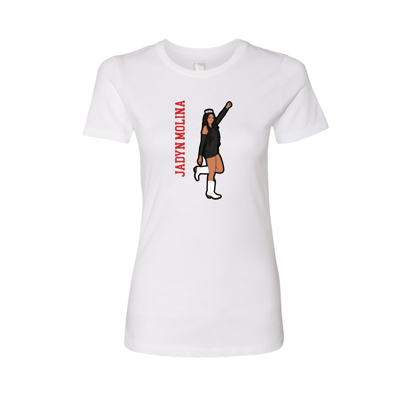 Fitted Women's Tee — Name Vertical in White