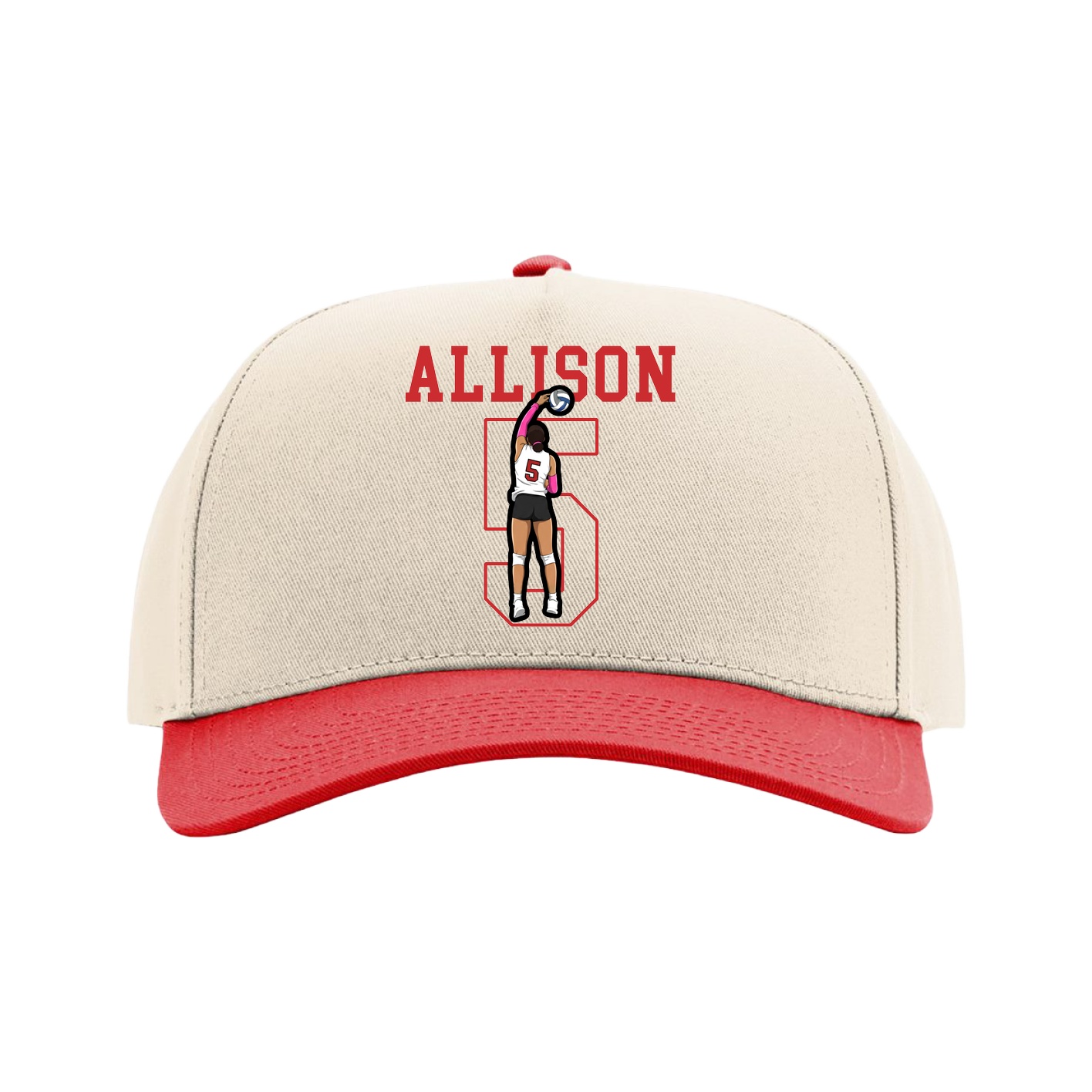 Full Fabric Five-Panel Champ Cap — Shirsey in Cream/Red
