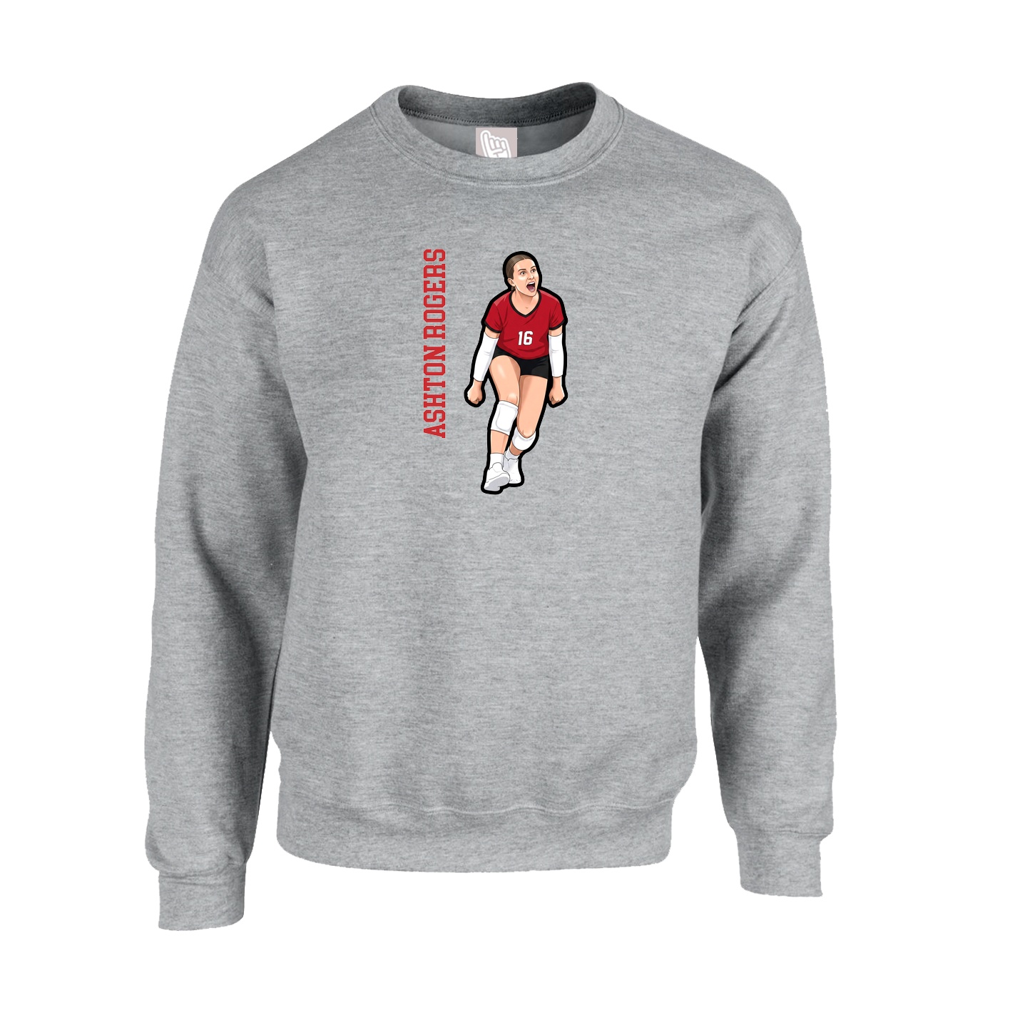 Fleece Crew — Name Vertical in Grey
