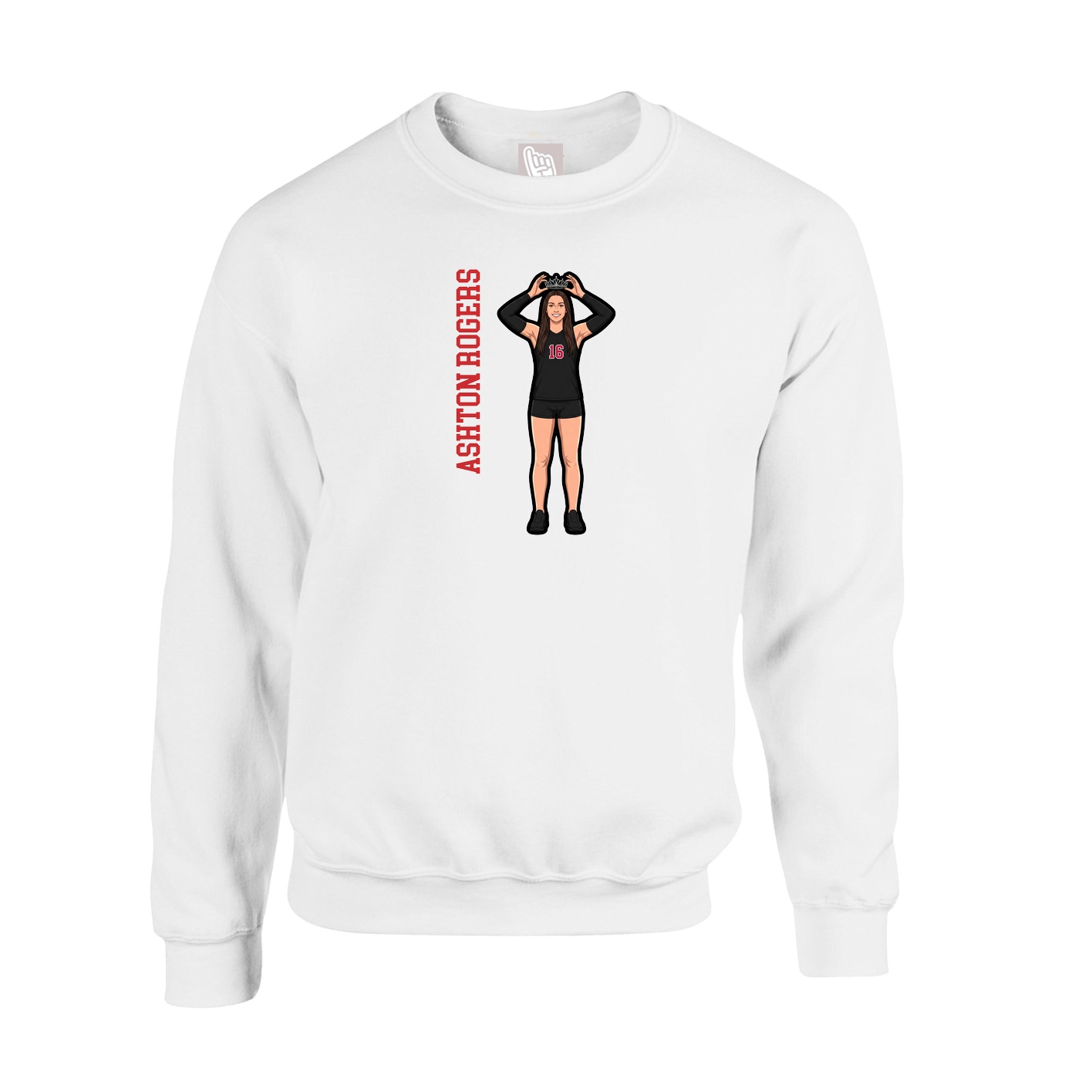 Fleece Crew — Name Vertical in White