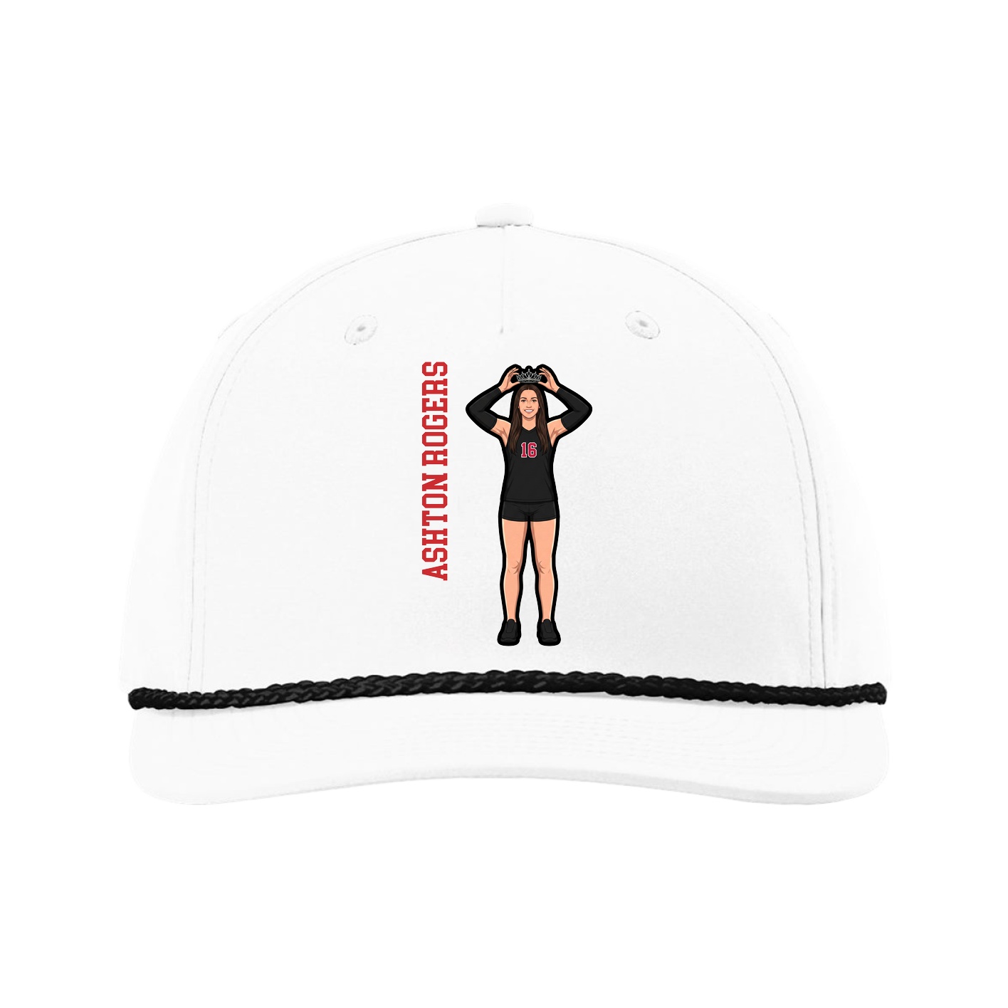 Five-Panel Classic Rope Cap — Name Vertical in White