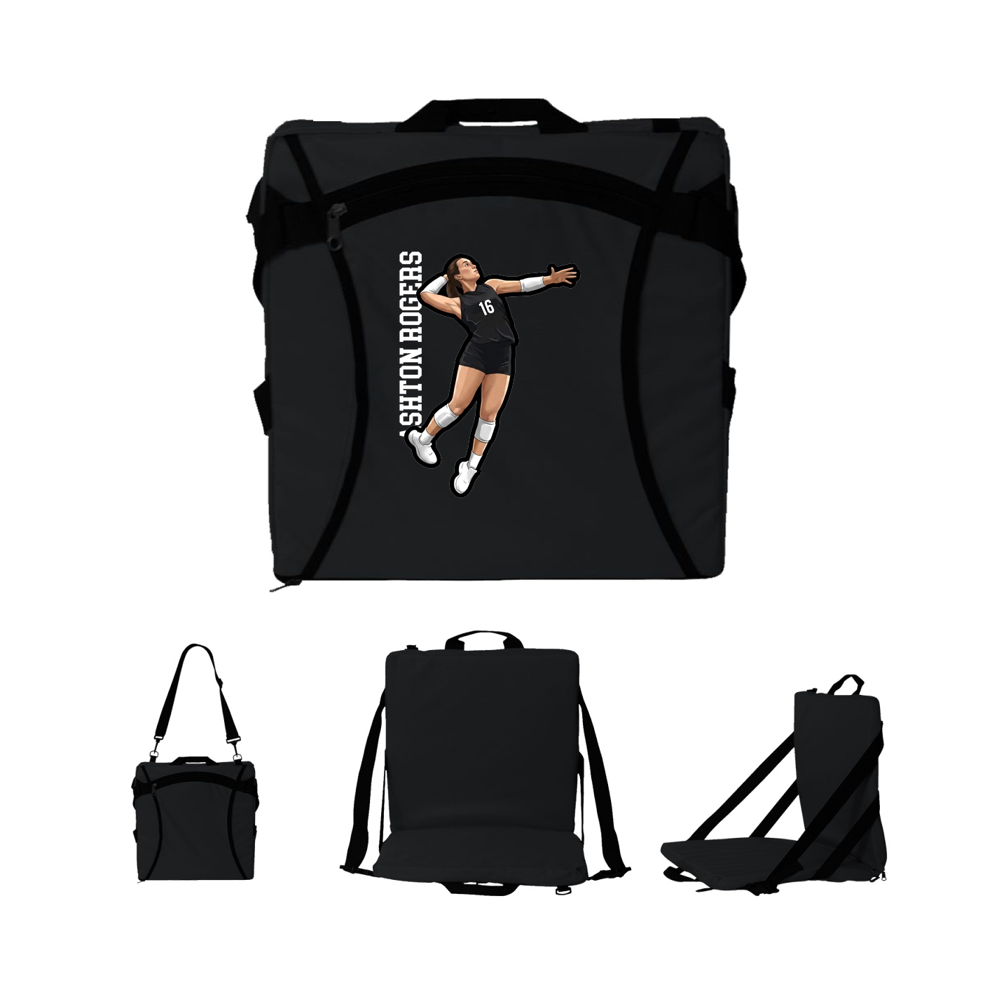 Folding Stadium Seat — Name Vertical in Black