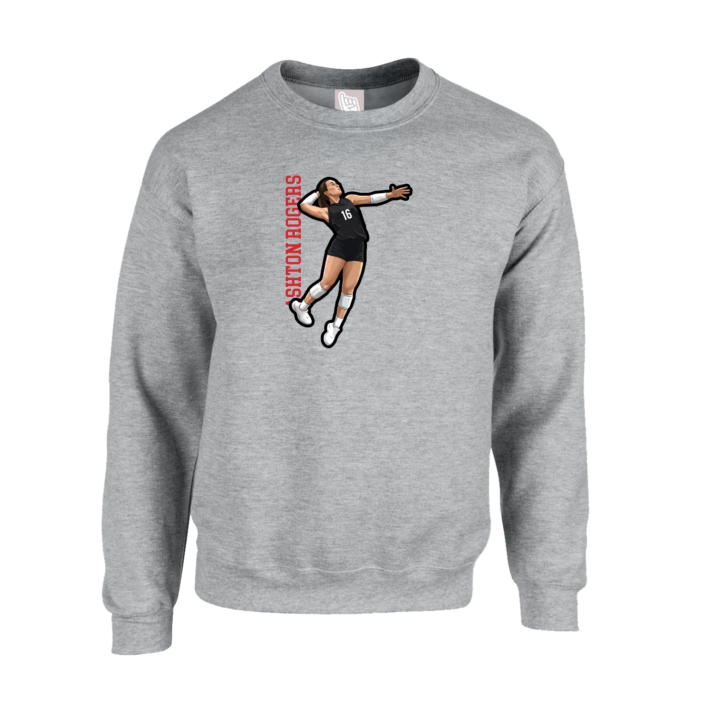 Fleece Crew — Name Vertical in Grey
