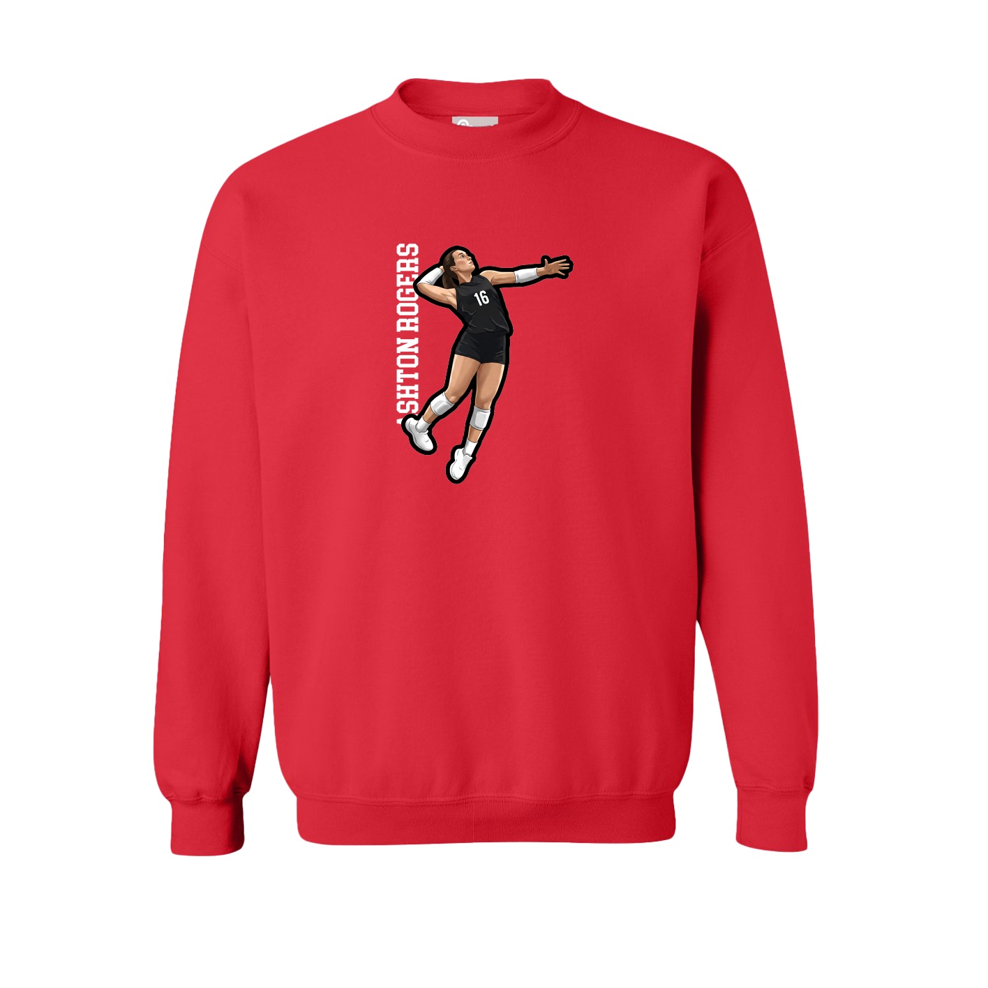 Fleece Crew — Name Vertical in Red