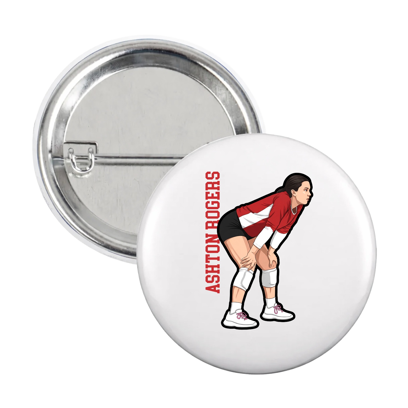 Game Day Button — Name Vertical in White