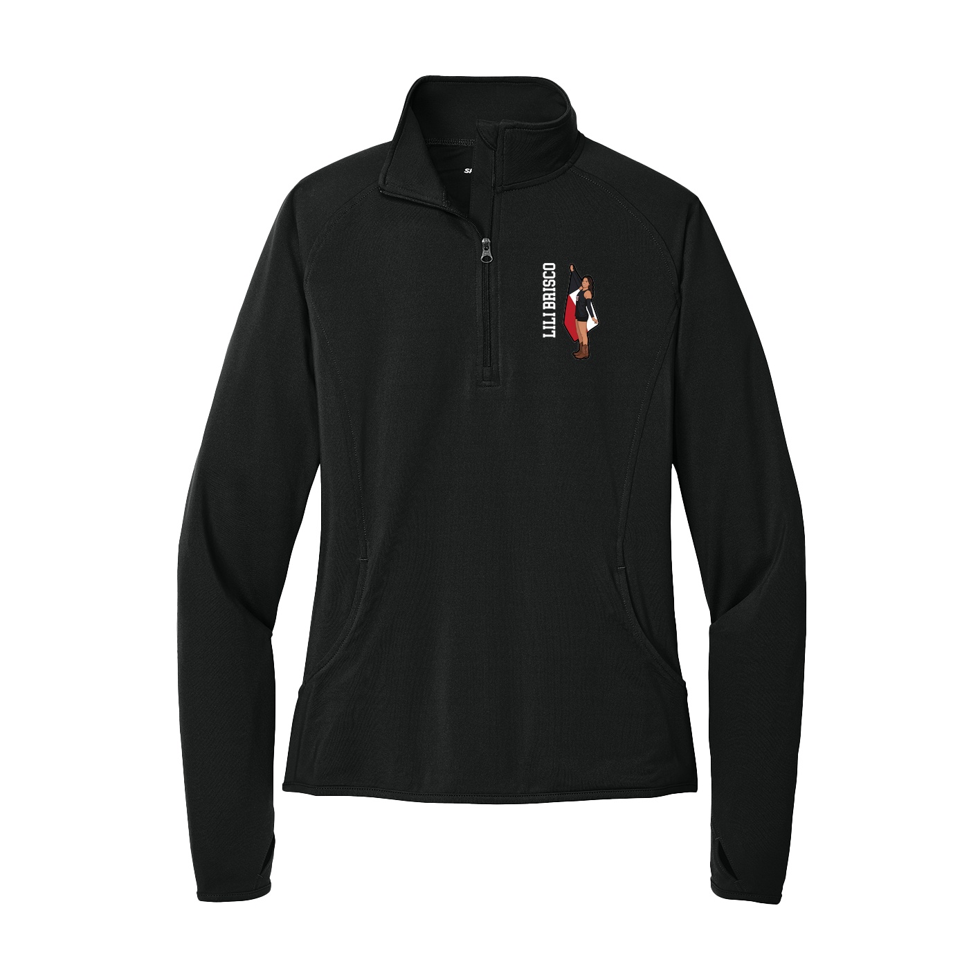 Women's Q-Zip Pullover — Name Vertical in Black