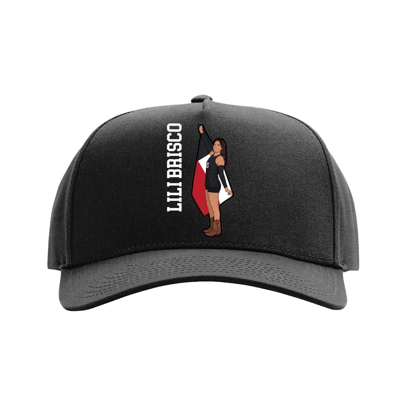 Full Fabric Five-Panel Champ Cap — Name Vertical in Black
