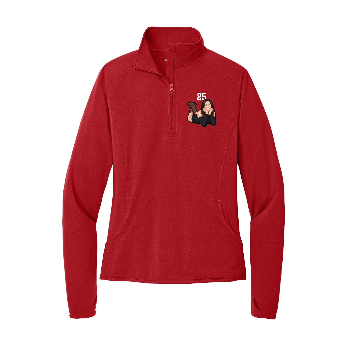 Women's Q-Zip Pullover — Number Top in Red