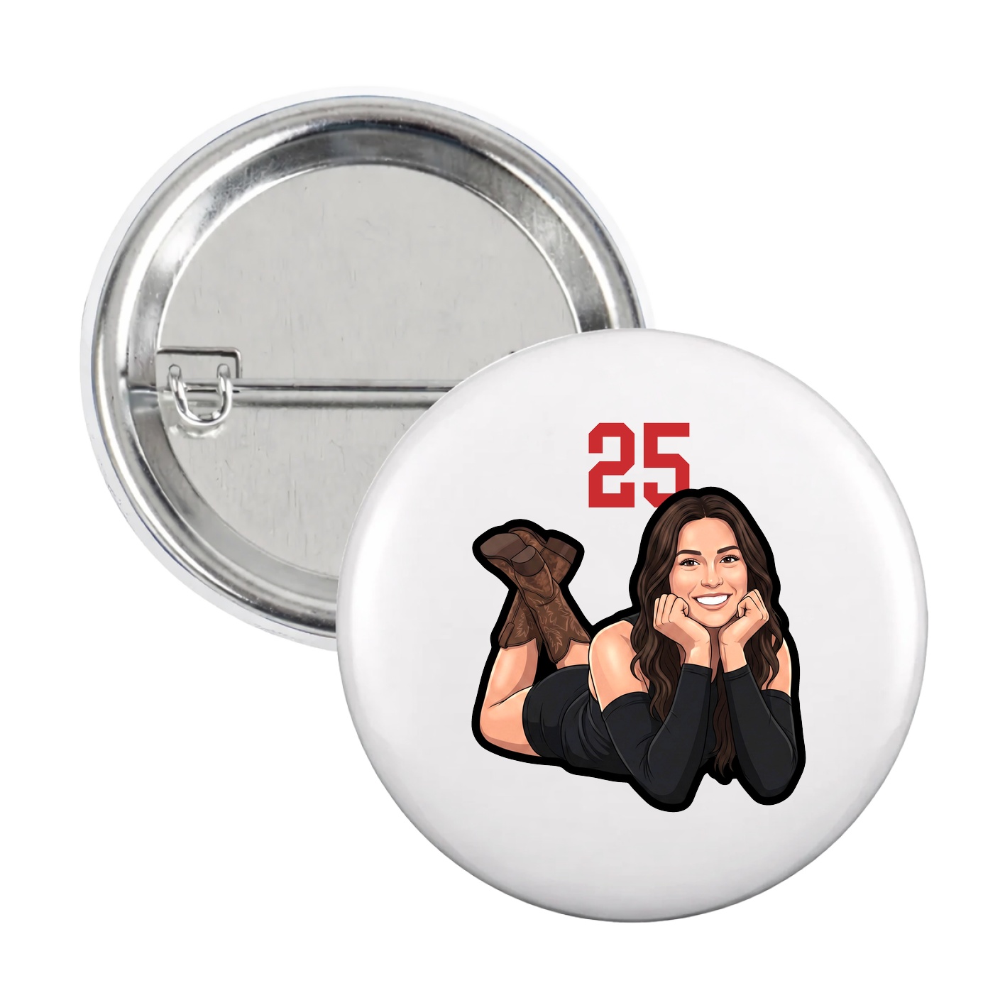 Game Day Button — Number Top in White