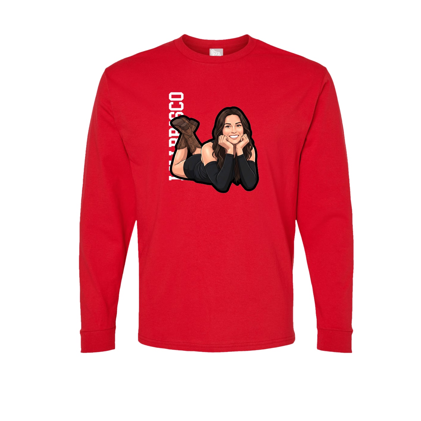 Long Sleeve Tee — Name Vertical in Red