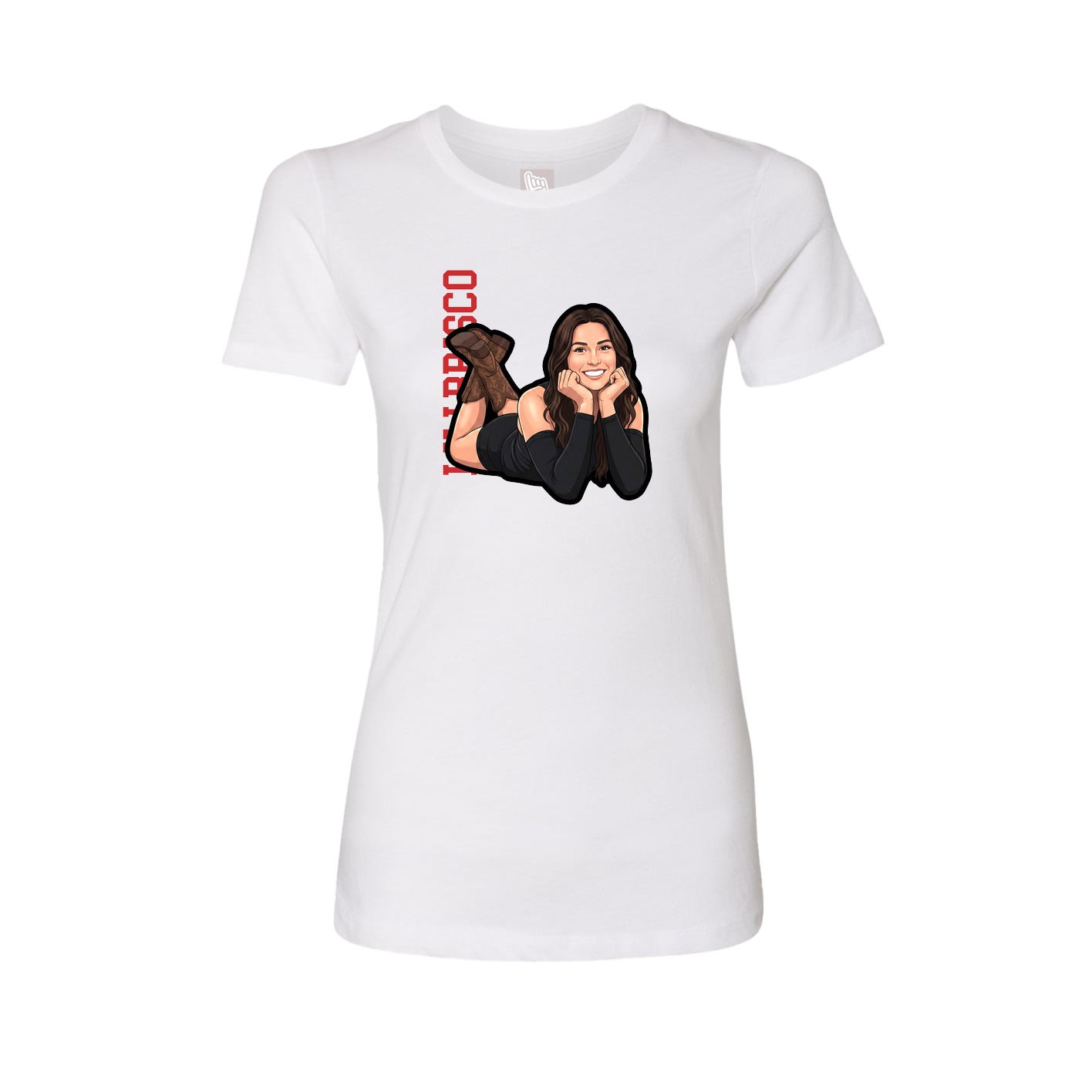 Womens Tee — Name Vertical in White