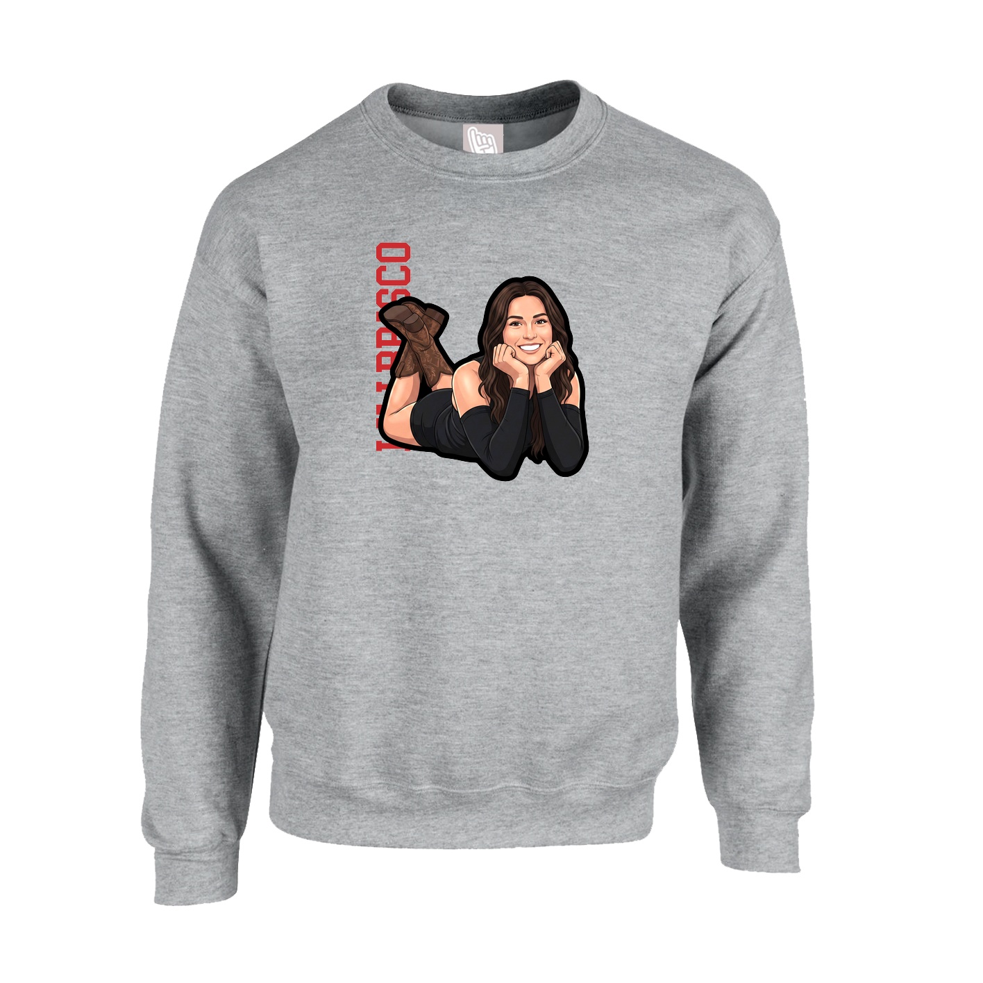 Fleece Crew — Name Vertical in Grey