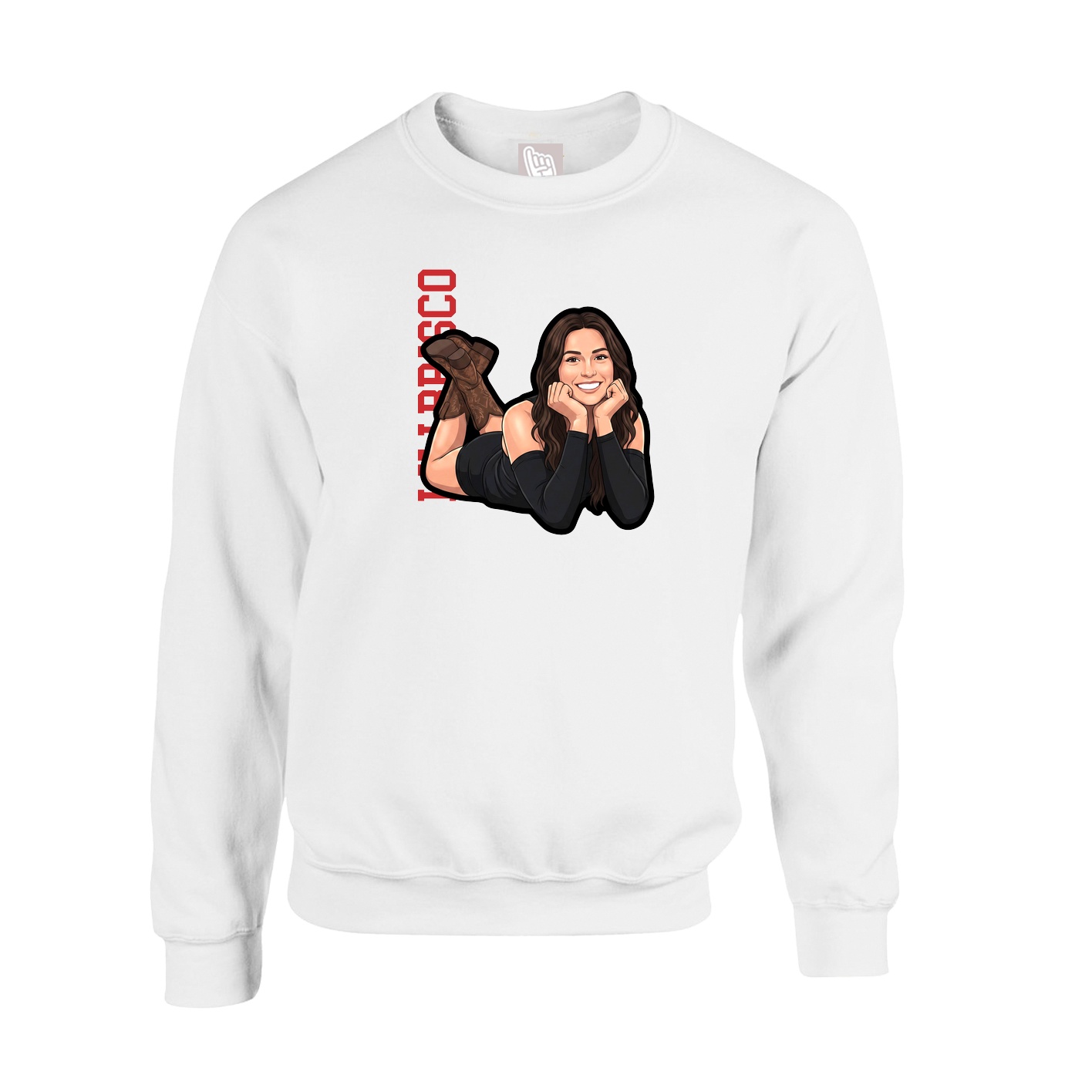 Fleece Crew — Name Vertical in White