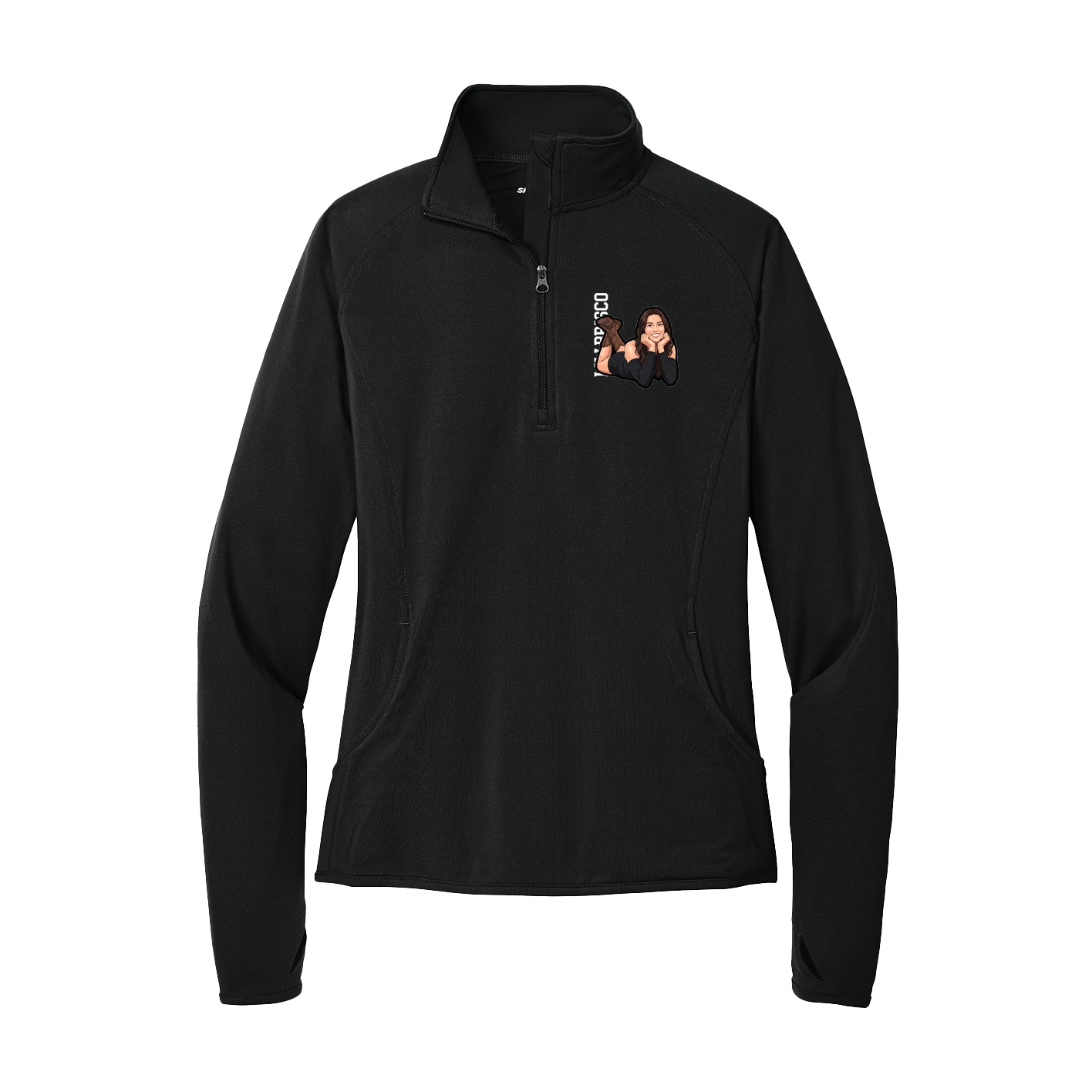 Women's Q-Zip Pullover — Name Vertical in Black