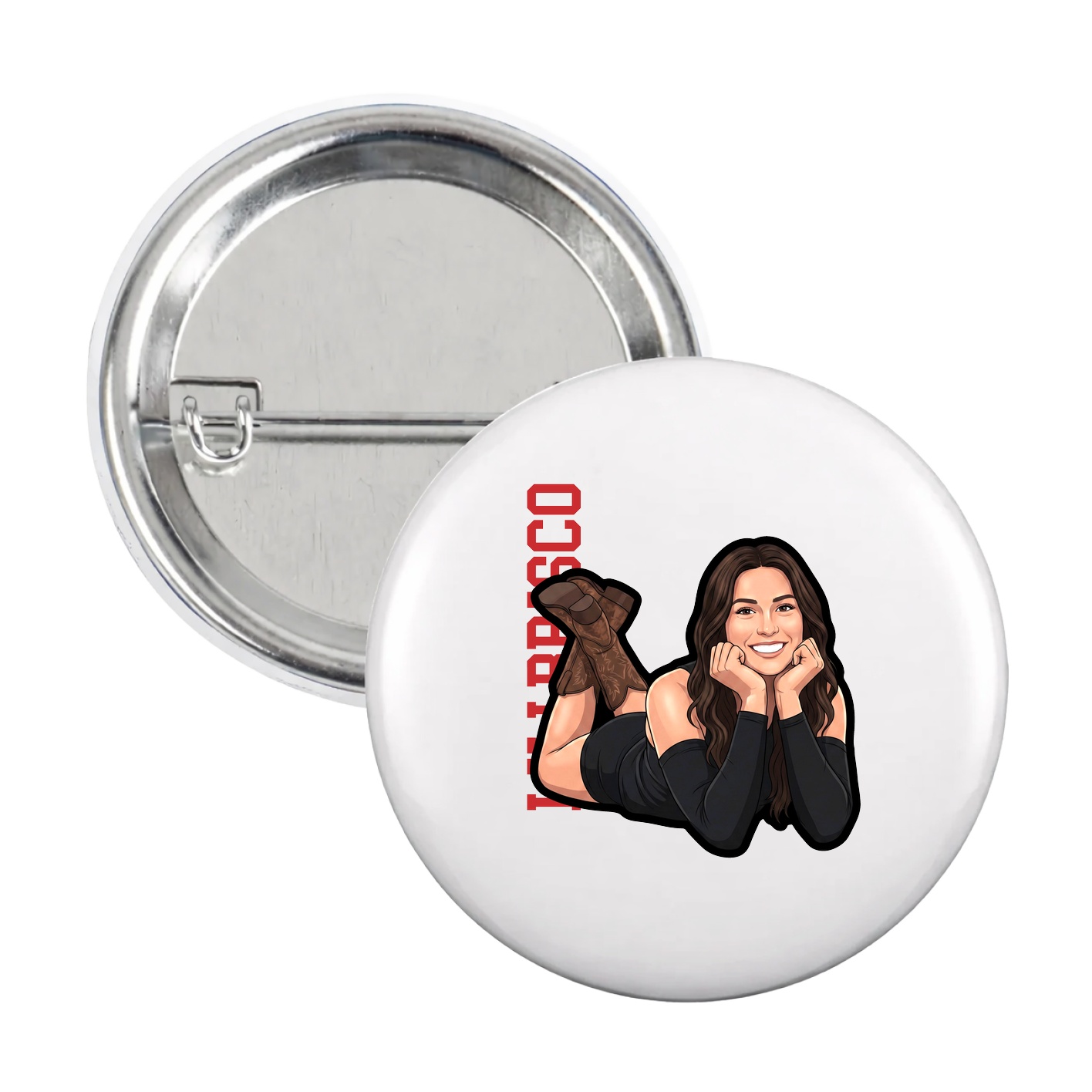 Game Day Button — Name Vertical in White