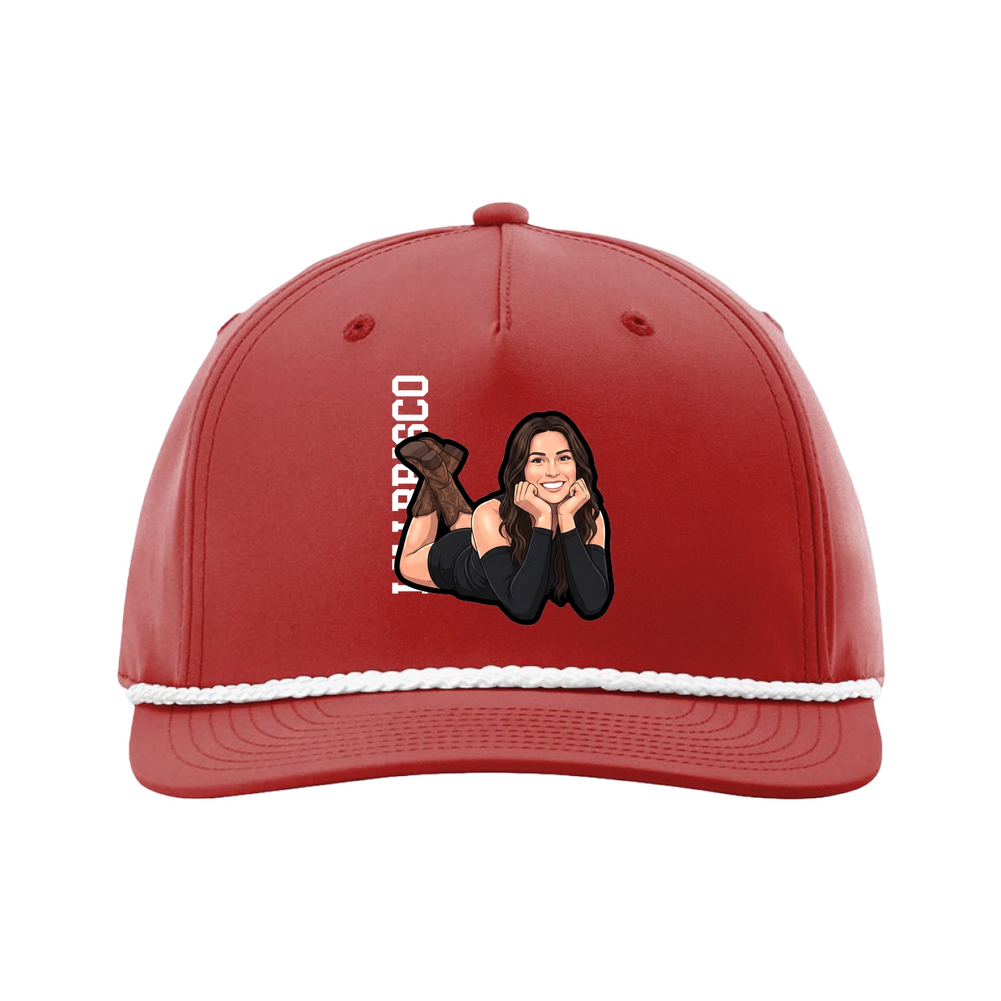 Five-Panel Classic Rope Cap — Name Vertical in Red