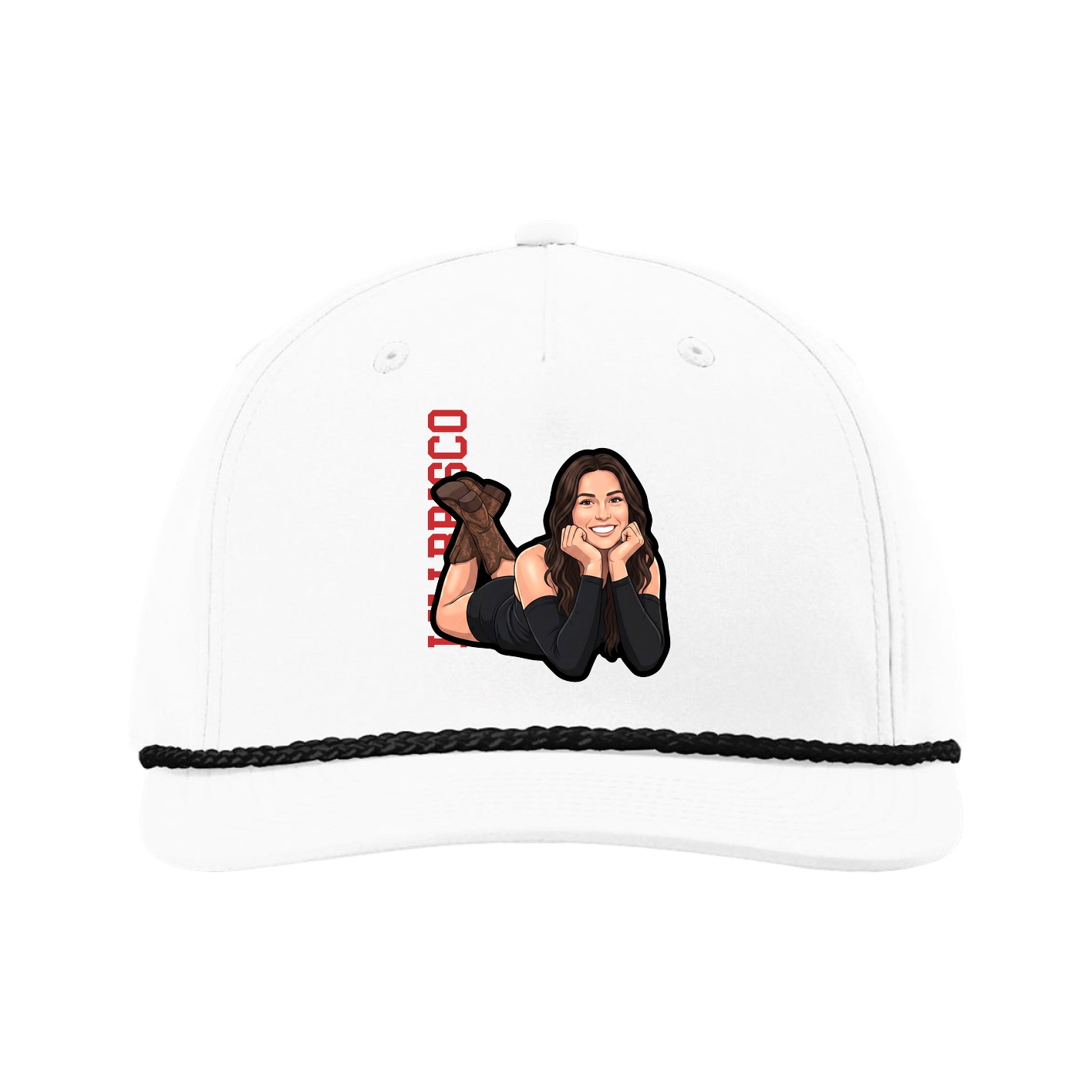 Five-Panel Classic Rope Cap — Name Vertical in White