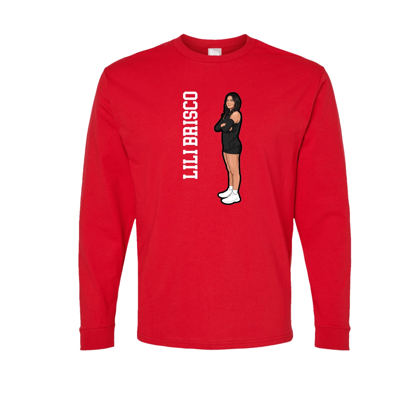 Long Sleeve Tee — Name Vertical in Red
