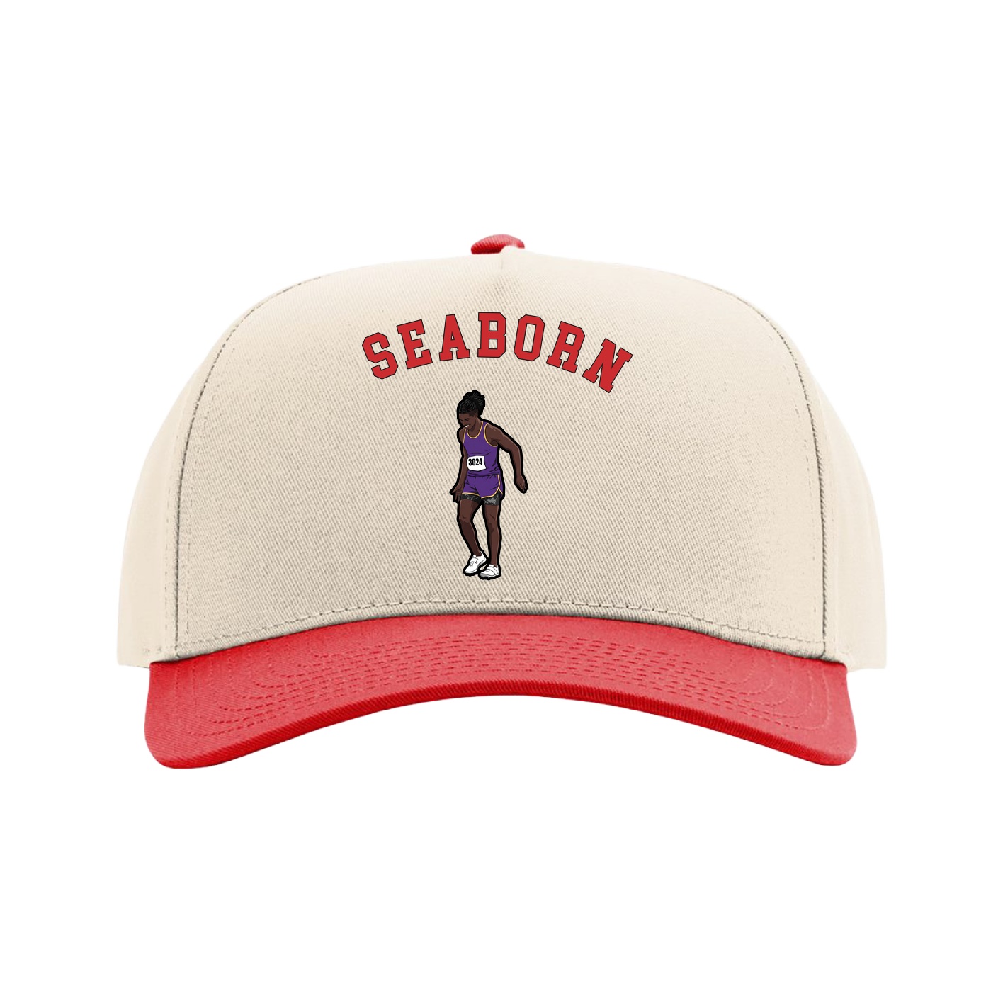 Full Fabric Five-Panel Champ Cap — Shirsey Arch in Cream/Red