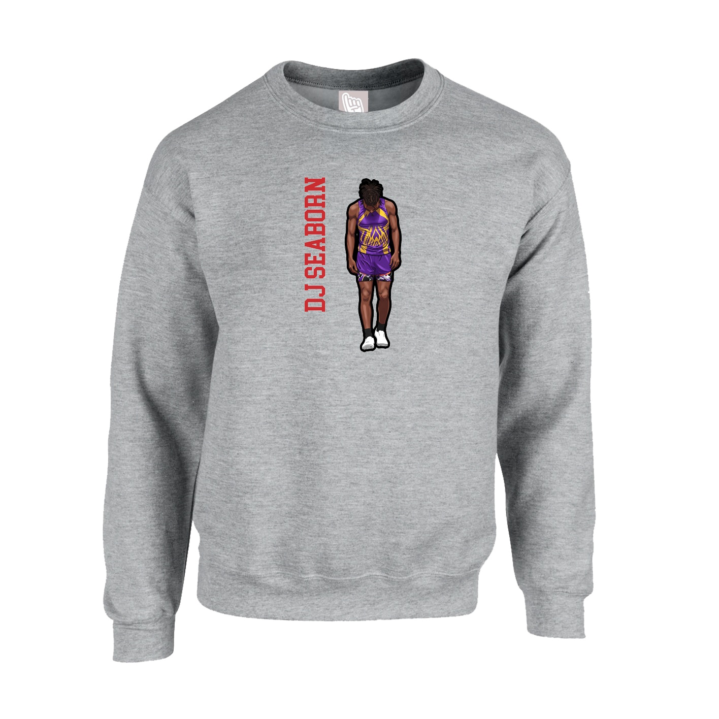 Fleece Crew — Name Vertical in Grey