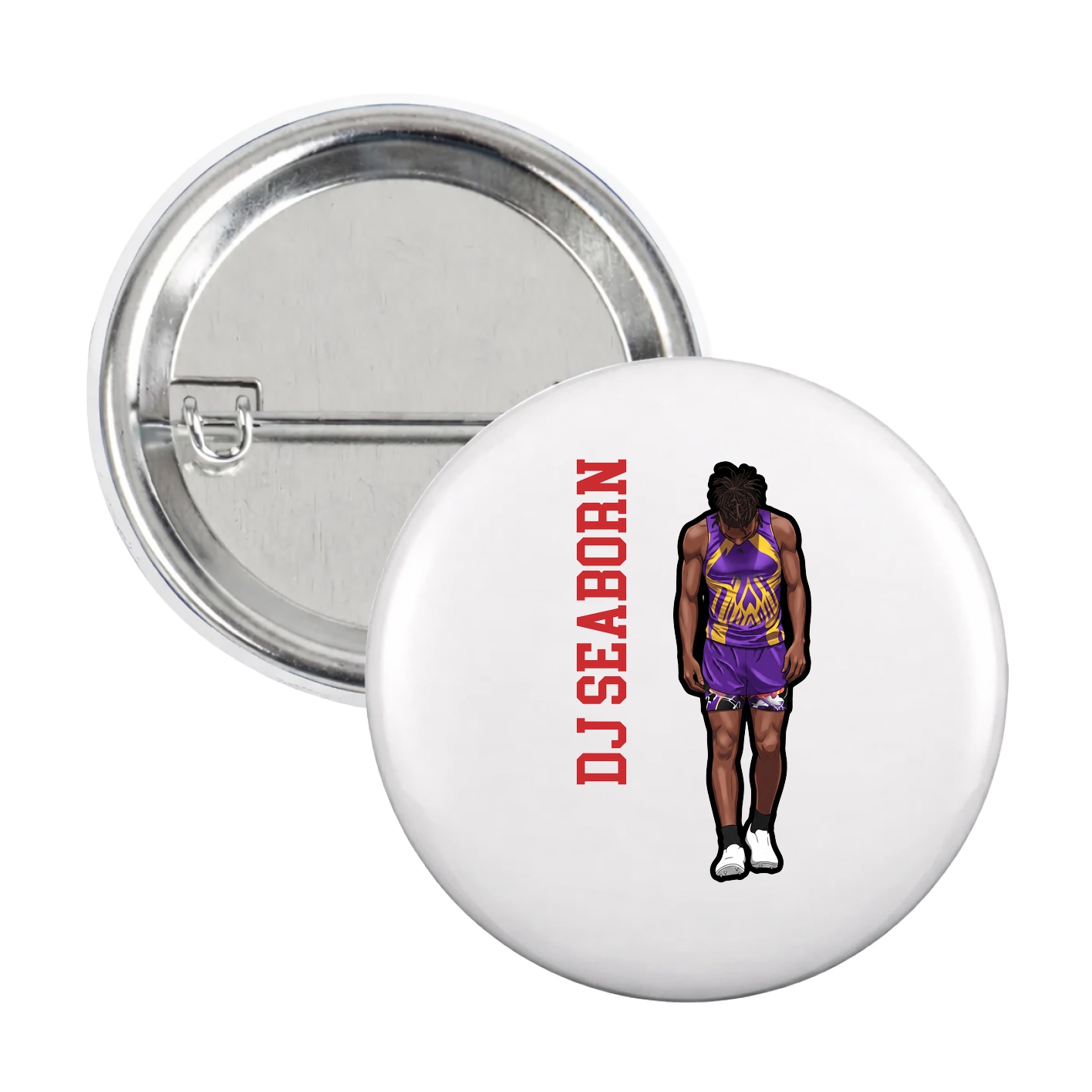 Game Day Button — Name Vertical in White