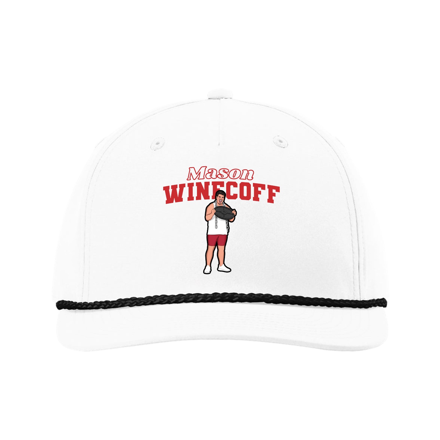 Five-Panel Classic Rope Cap — Name Arch in White