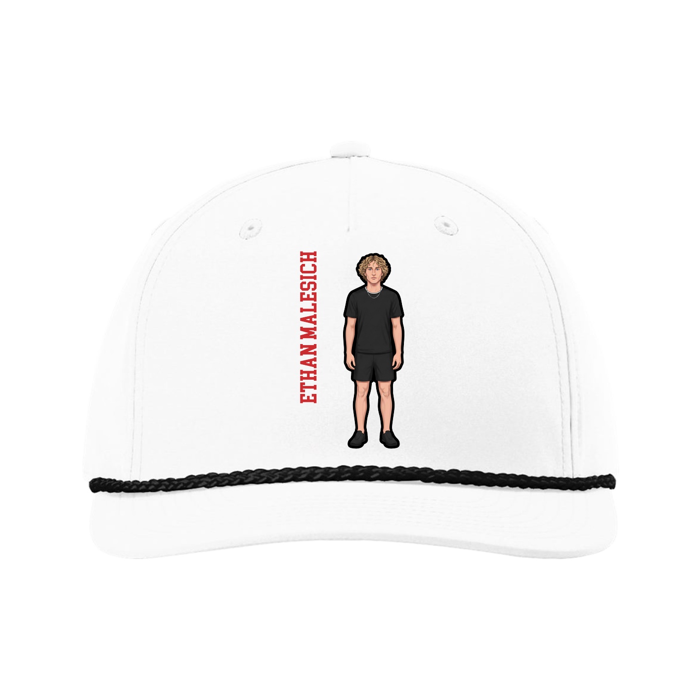 Five-Panel Classic Rope Cap — Name Vertical in White