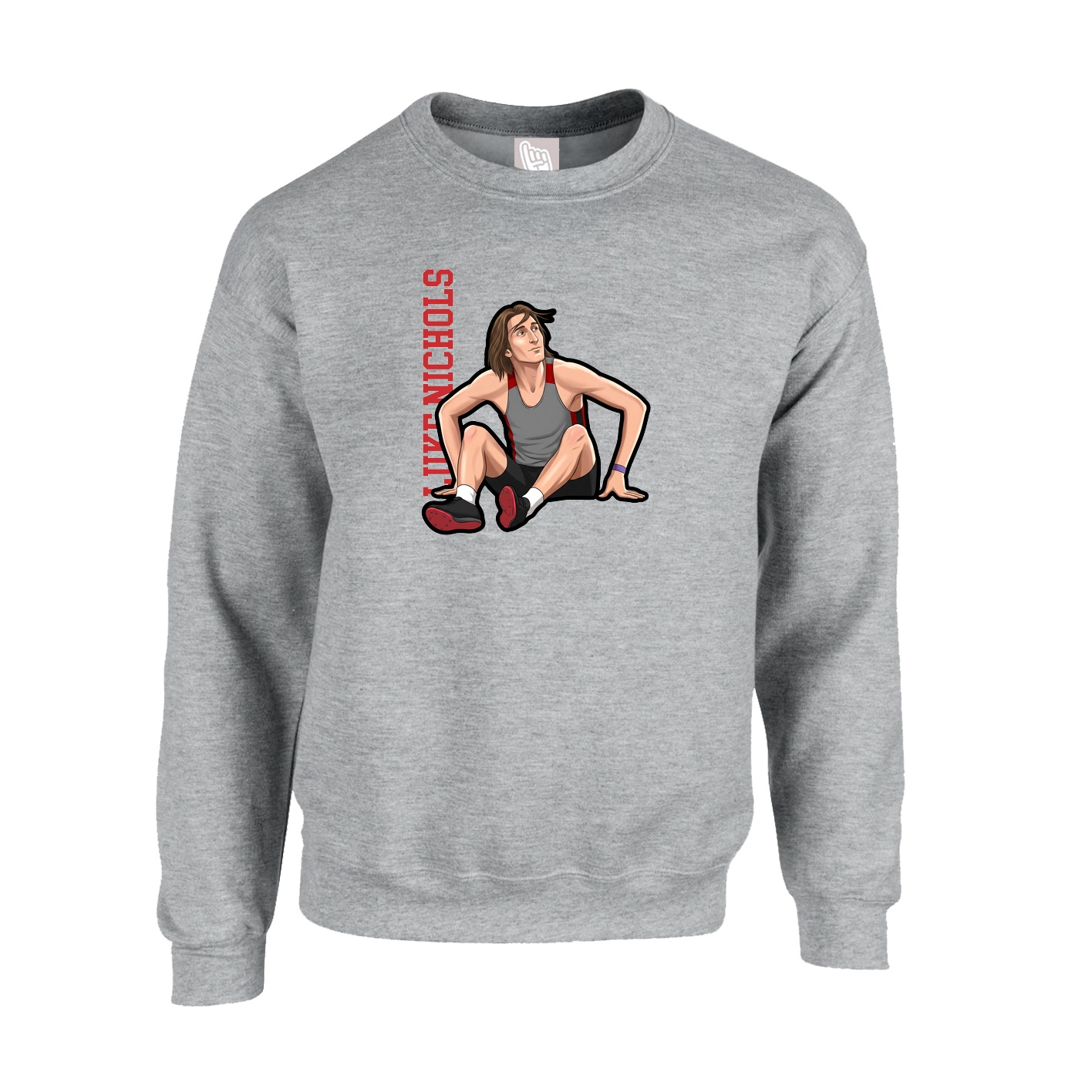 Fleece Crew — Name Vertical in Grey