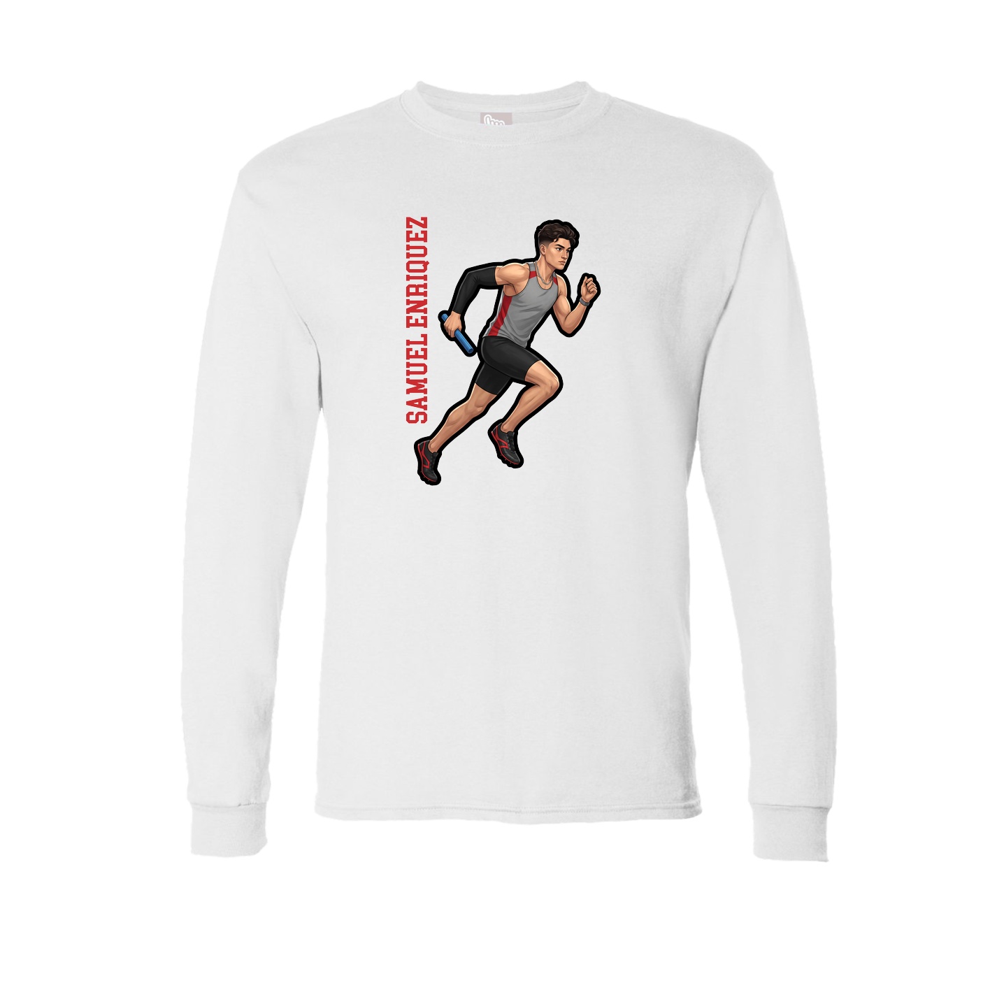Long Sleeve Tee — Name Vertical in White