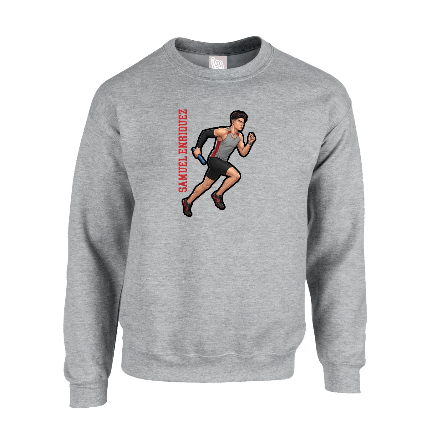 Fleece Crew — Name Vertical in Grey