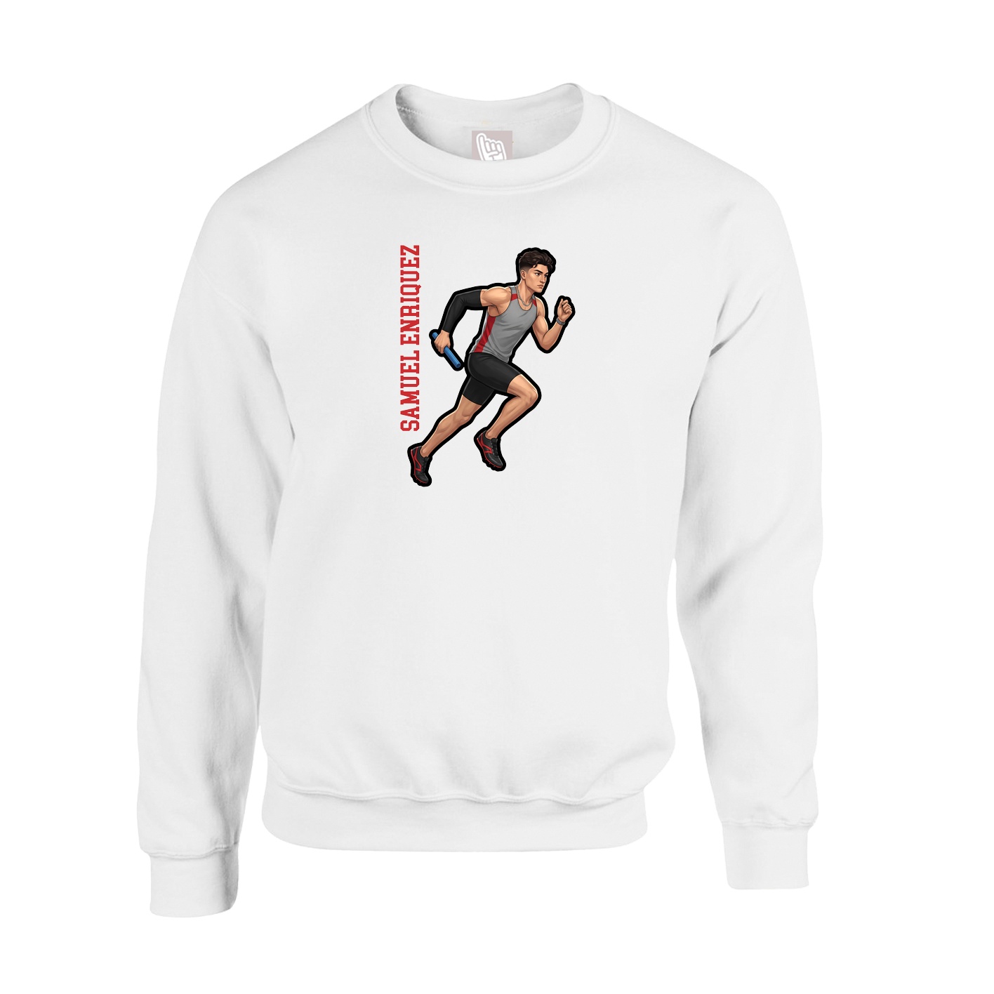 Fleece Crew — Name Vertical in White