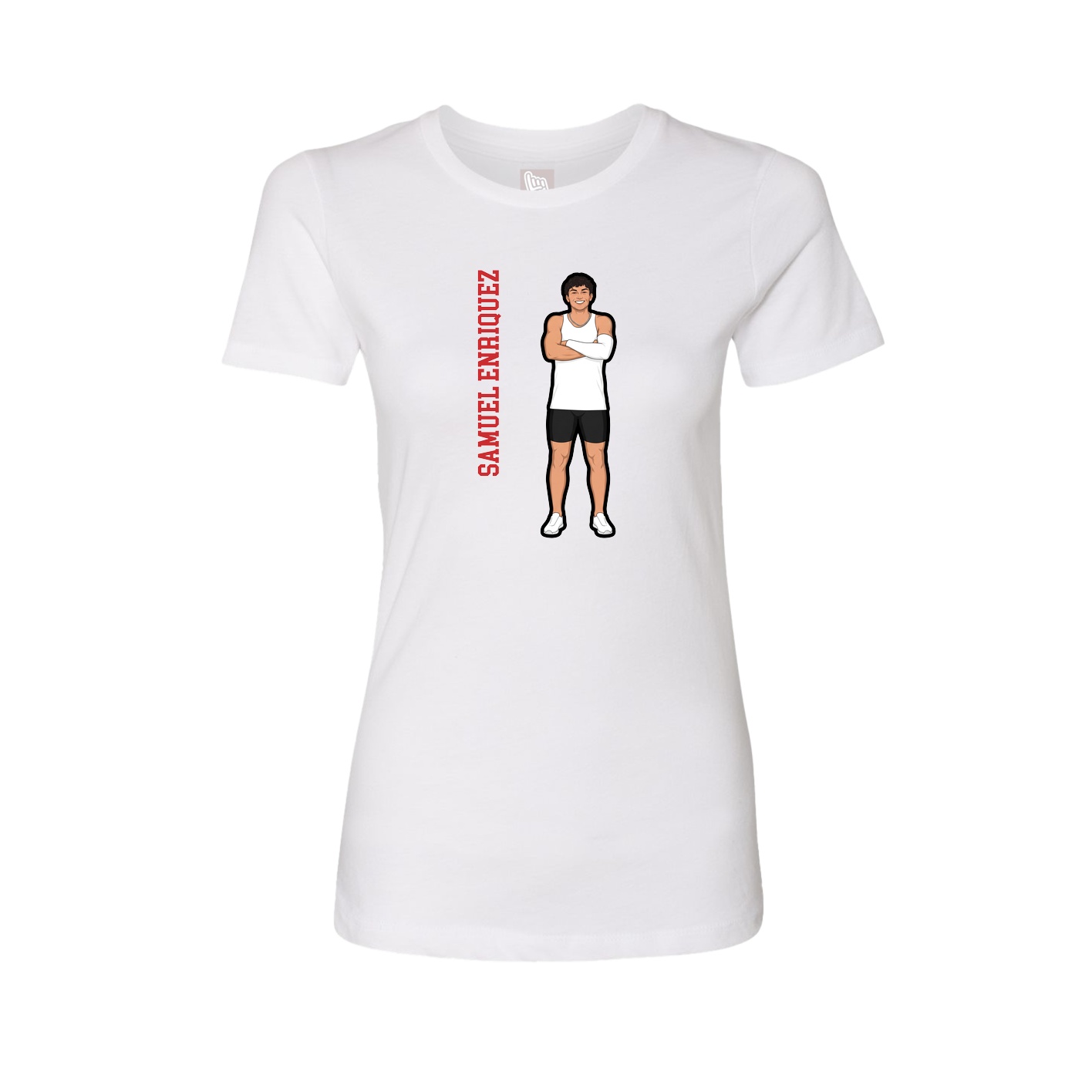 Womens Tee — Name Vertical in White