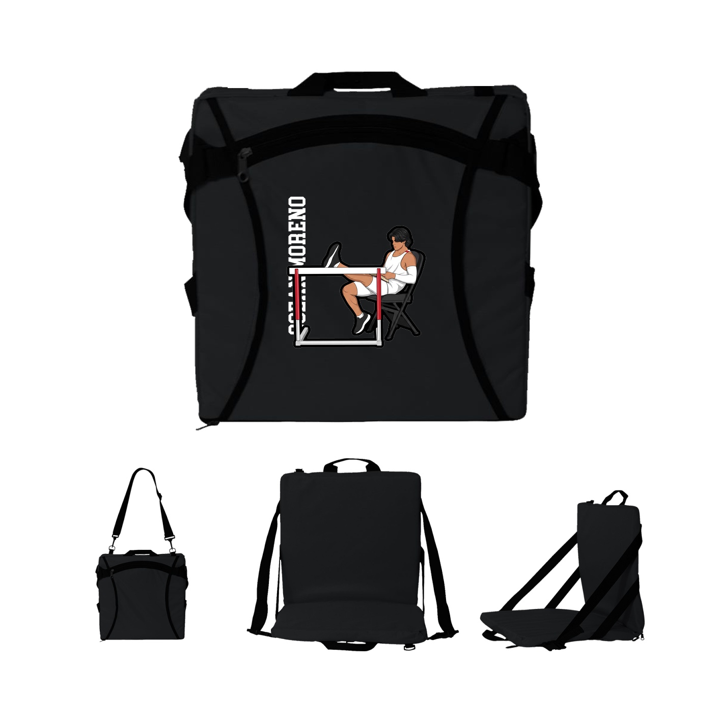 Folding Stadium Seat — Name Vertical in Black