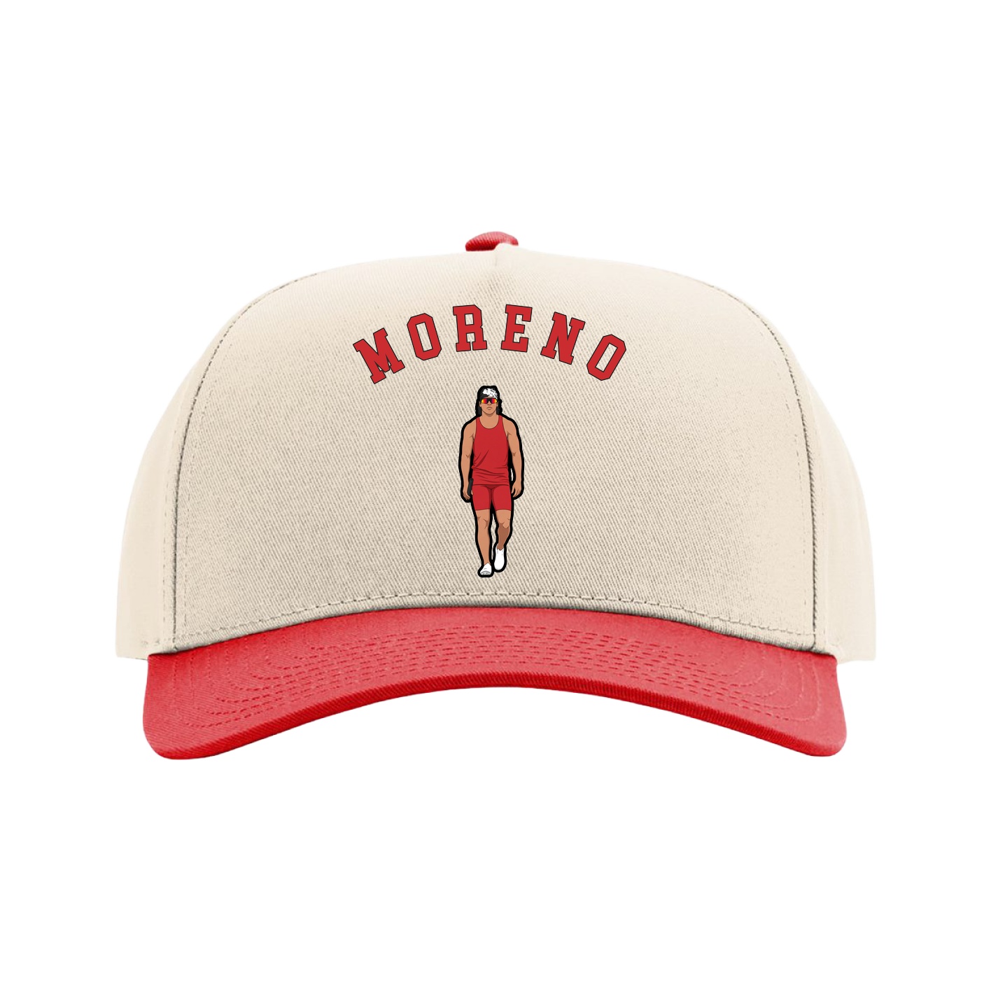 Full Fabric Five-Panel Champ Cap — Shirsey Arch in Cream/Red