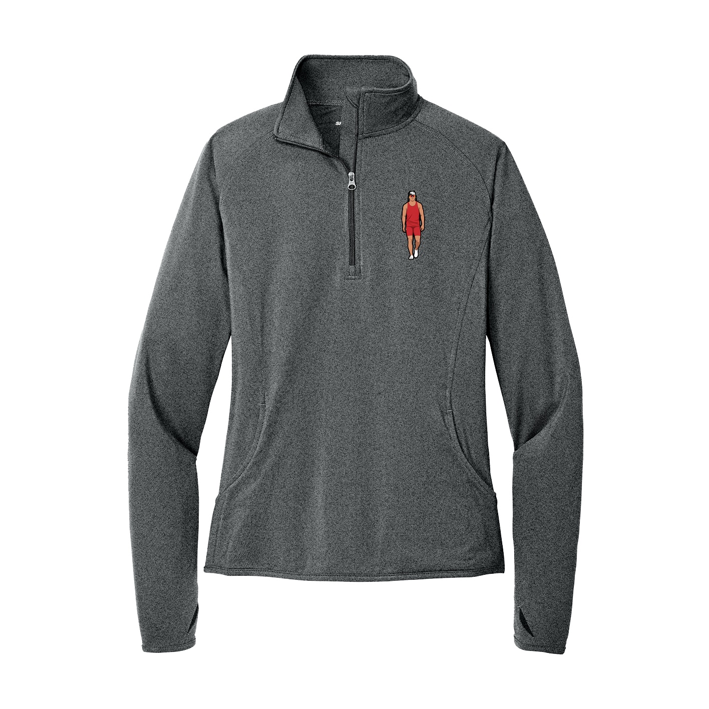Women's Q-Zip Pullover — Name Vertical in Grey