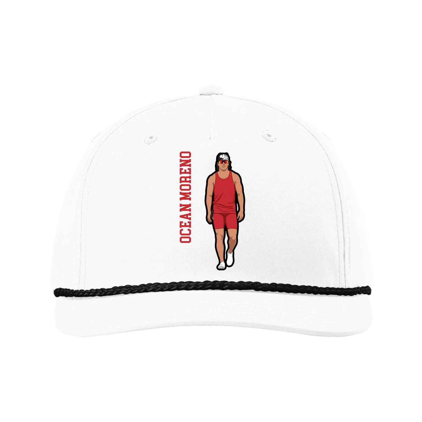 Five-Panel Classic Rope Cap — Name Vertical in White