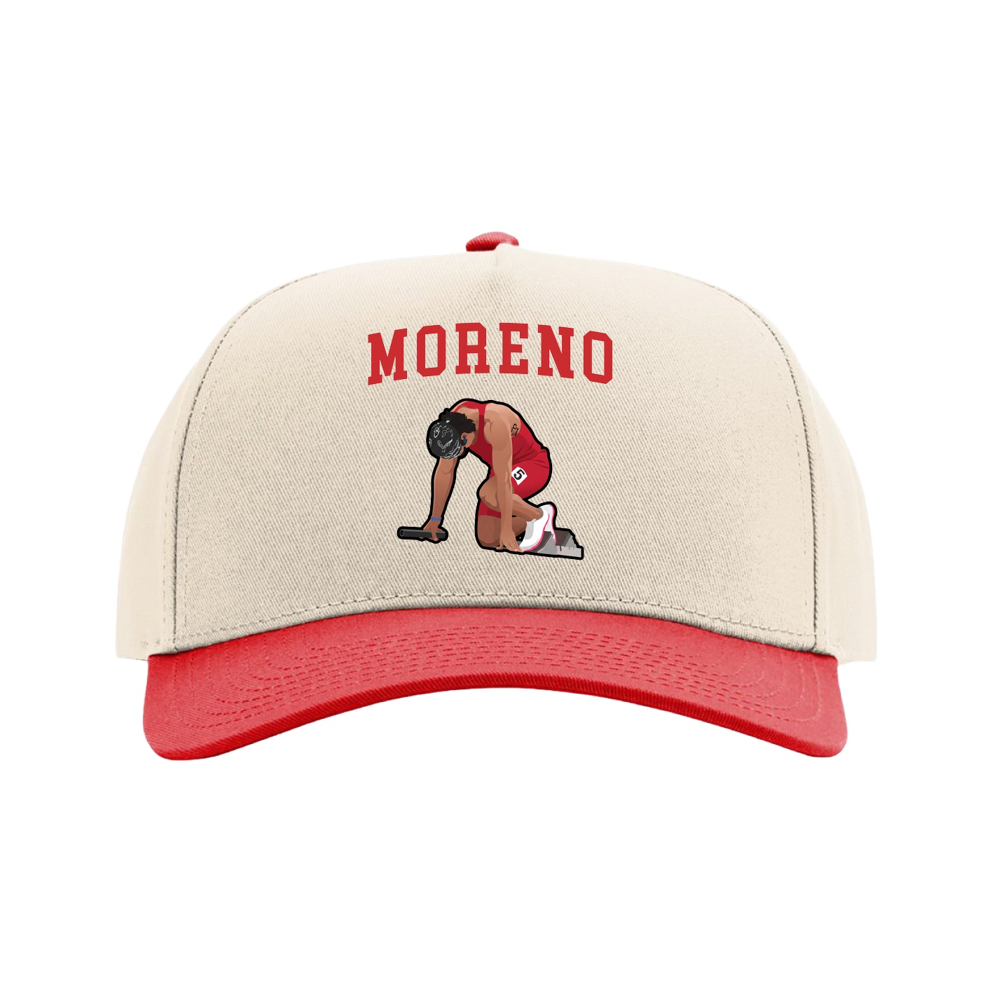 Full Fabric Five-Panel Champ Cap — Shirsey in Cream/Red