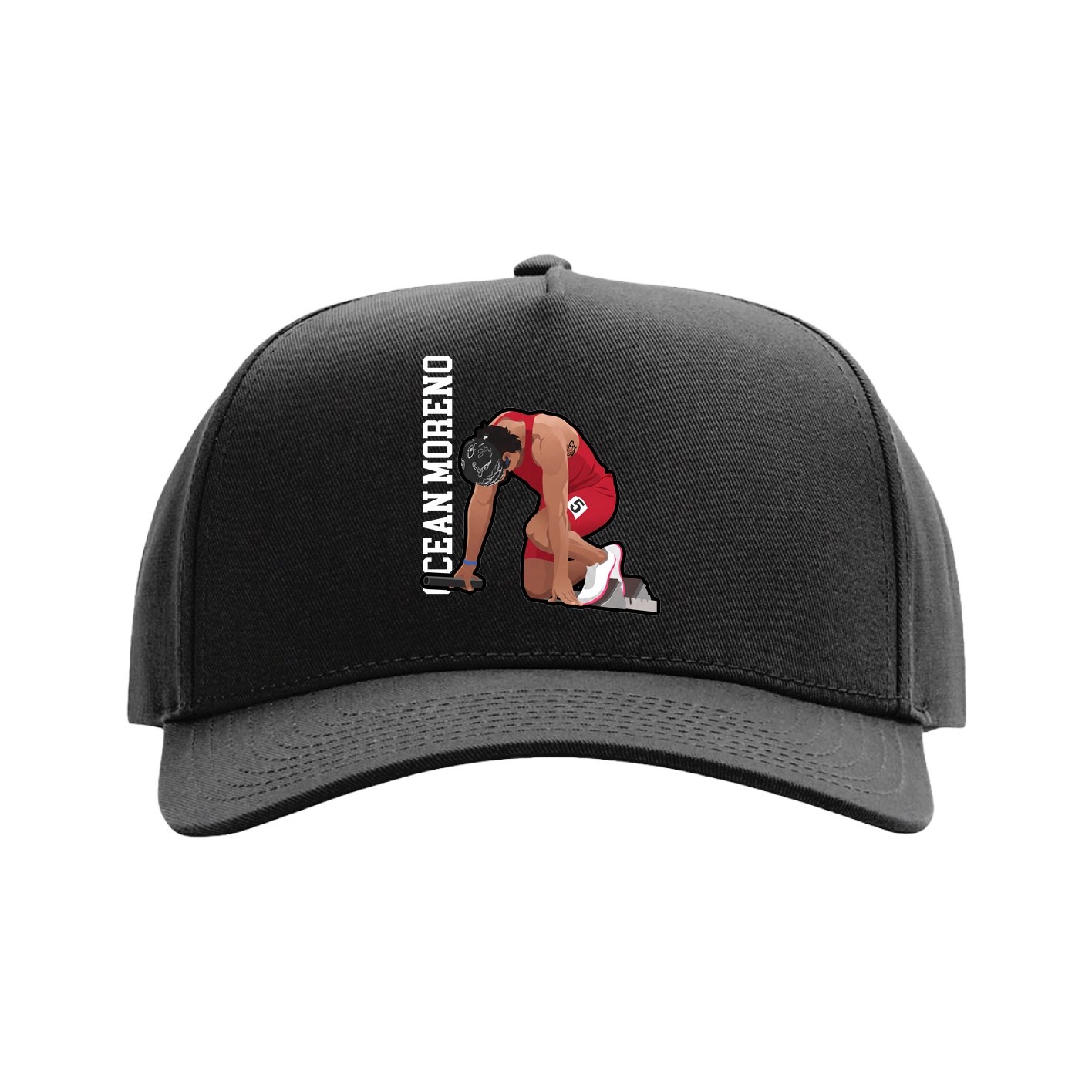 Full Fabric Five-Panel Champ Cap — Name Vertical in Black