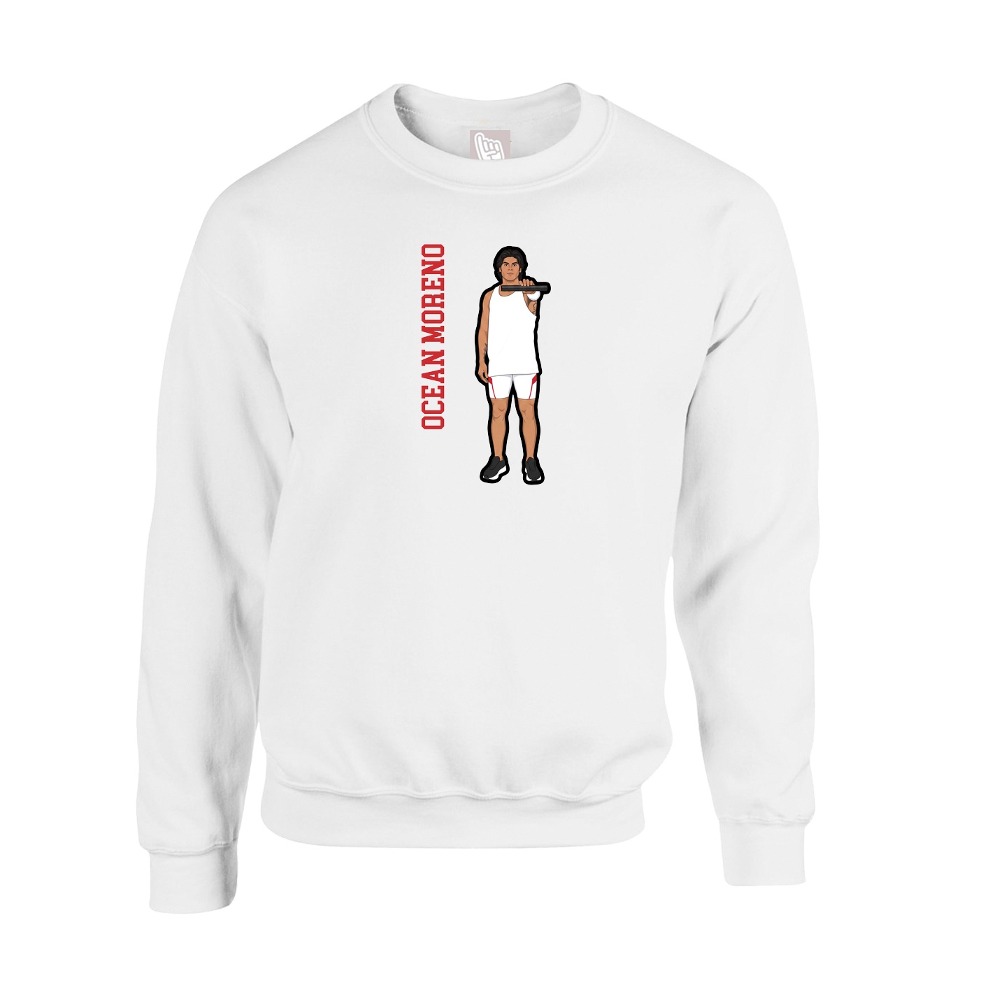 Fleece Crew — Name Vertical in White