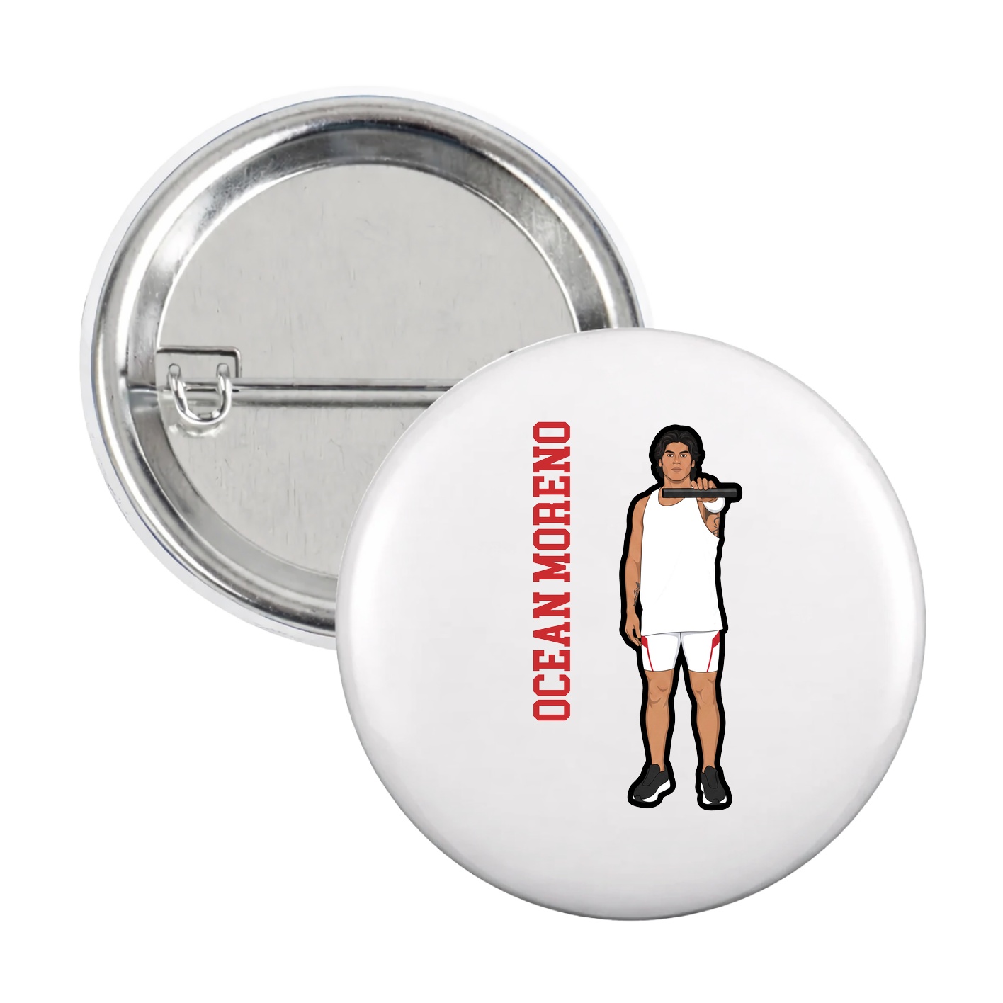 Game Day Button — Name Vertical in White