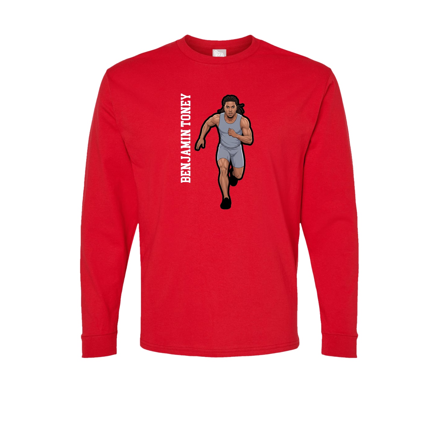 Long Sleeve Tee — Name Vertical in Red