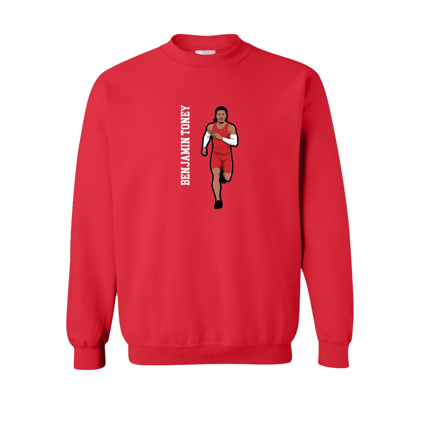 Fleece Crew — Name Vertical in Red