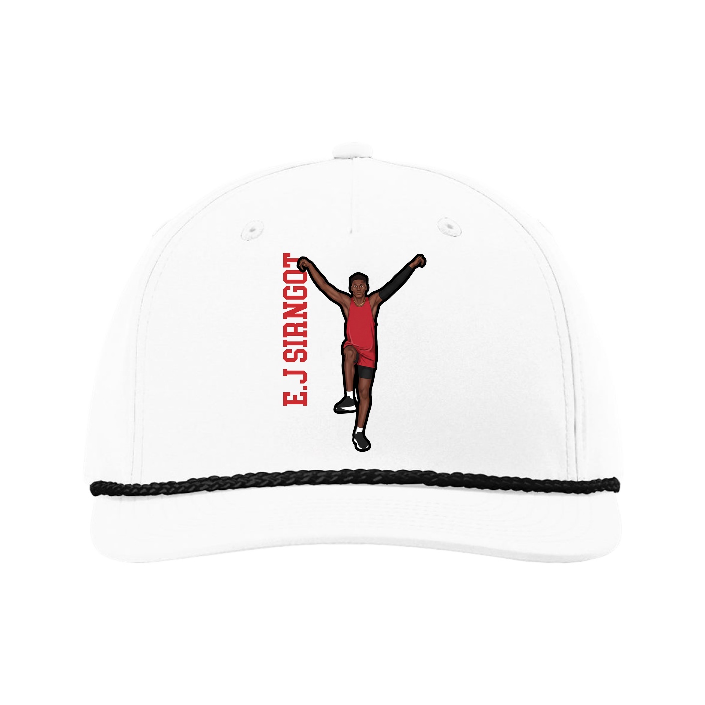 Five-Panel Classic Rope Cap — Name Vertical in White