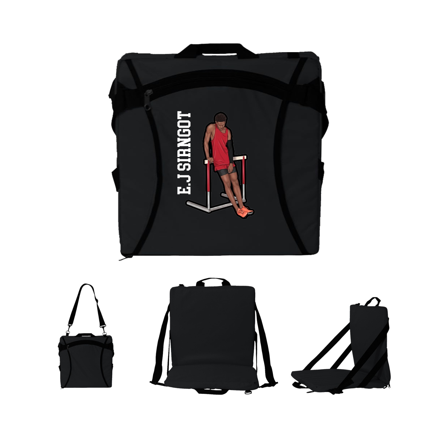 Folding Stadium Seat — Name Vertical in Black