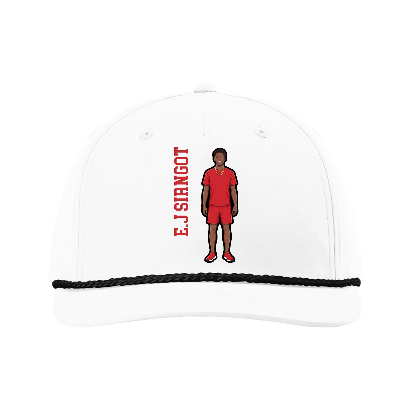 Five-Panel Classic Rope Cap — Name Vertical in White