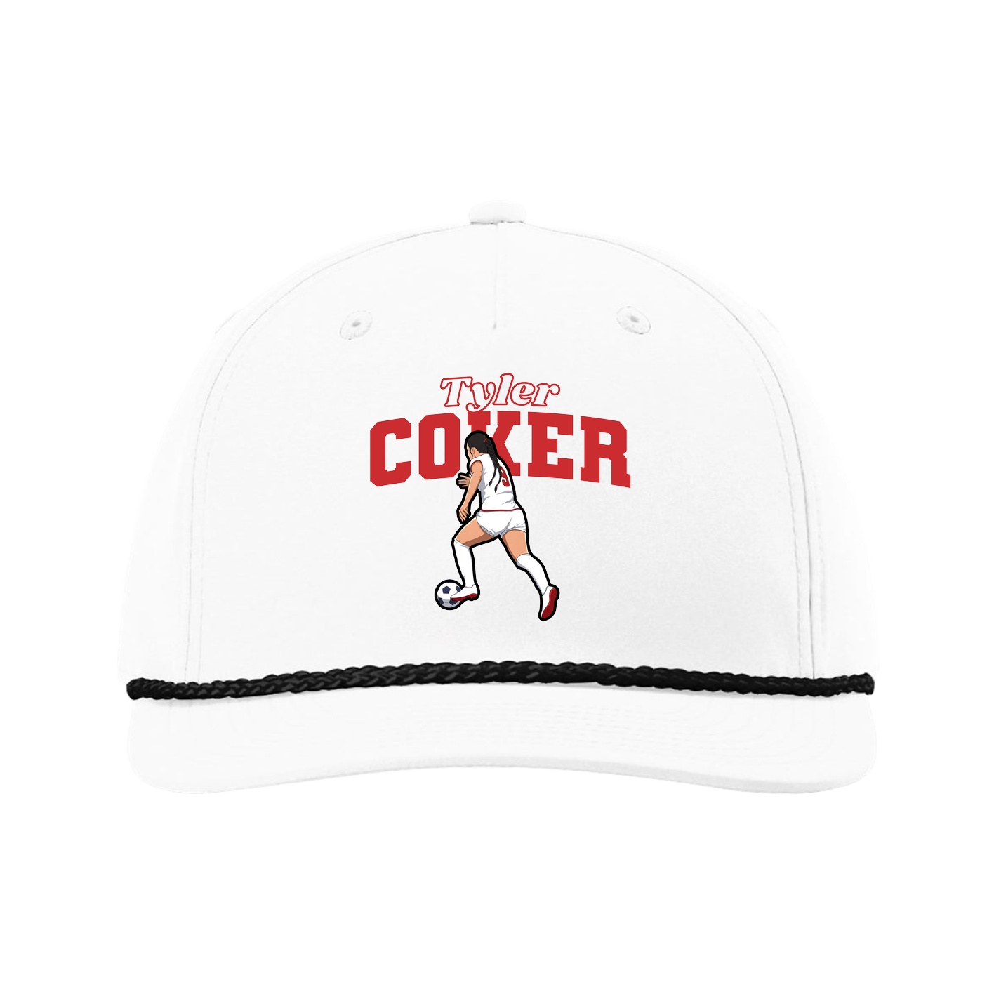 Five-Panel Classic Rope Cap — Name Arch in White