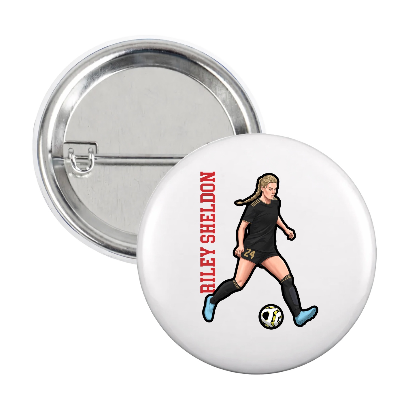 Game Day Button — Name Vertical in White