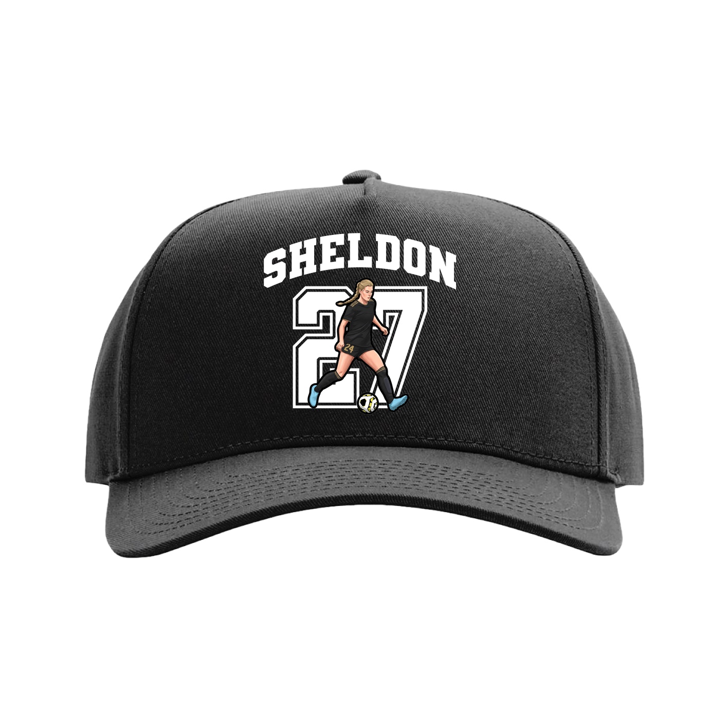 Full Fabric Five-Panel Champ Cap — Number in Black